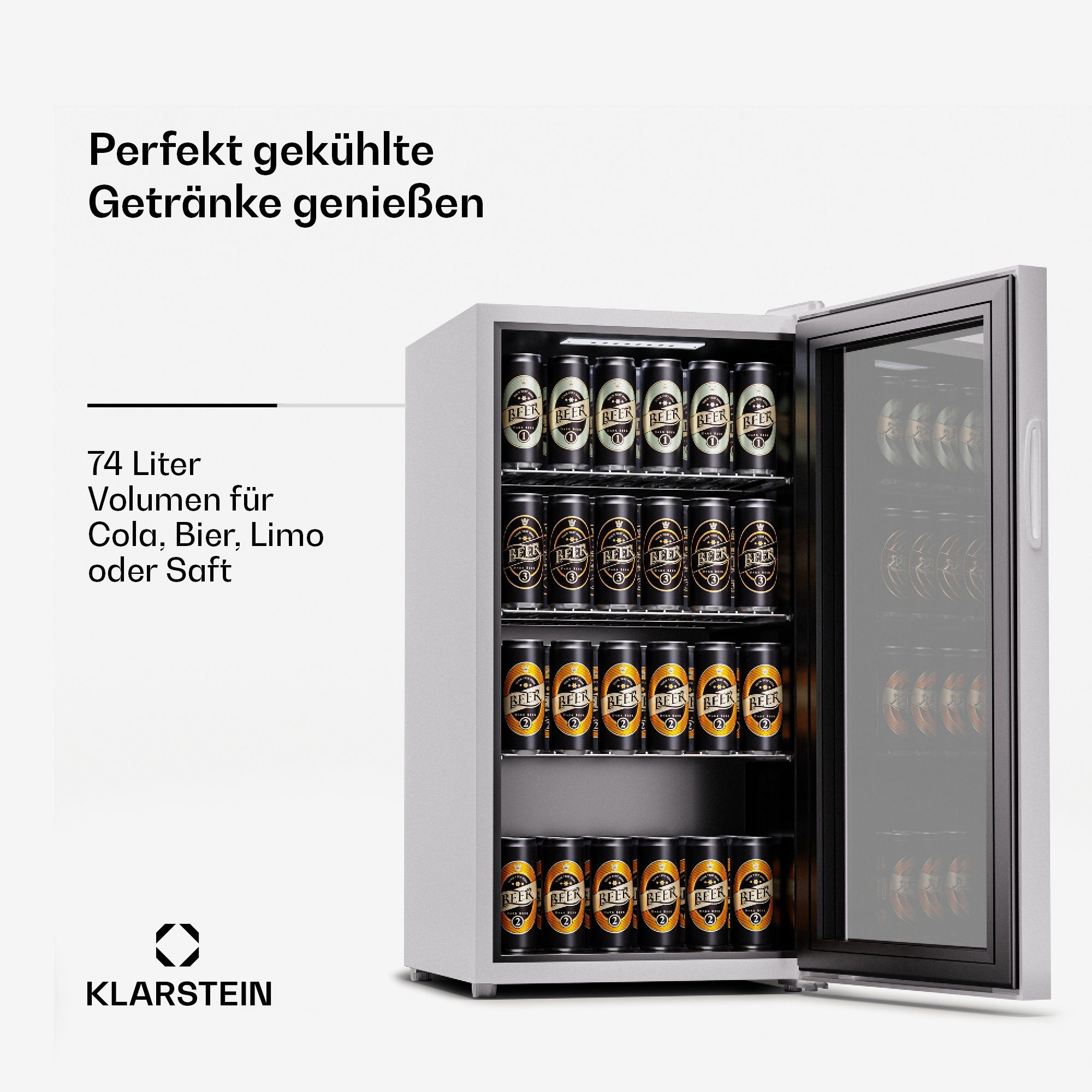 Klarstein Getränkekühlschrank HEA-Bersafe-74-wh 10045533A, 84 cm hoch, 43 cm breit, Bier Hausbar Getränkekühlschrank Flaschenkühlschrank Glastür