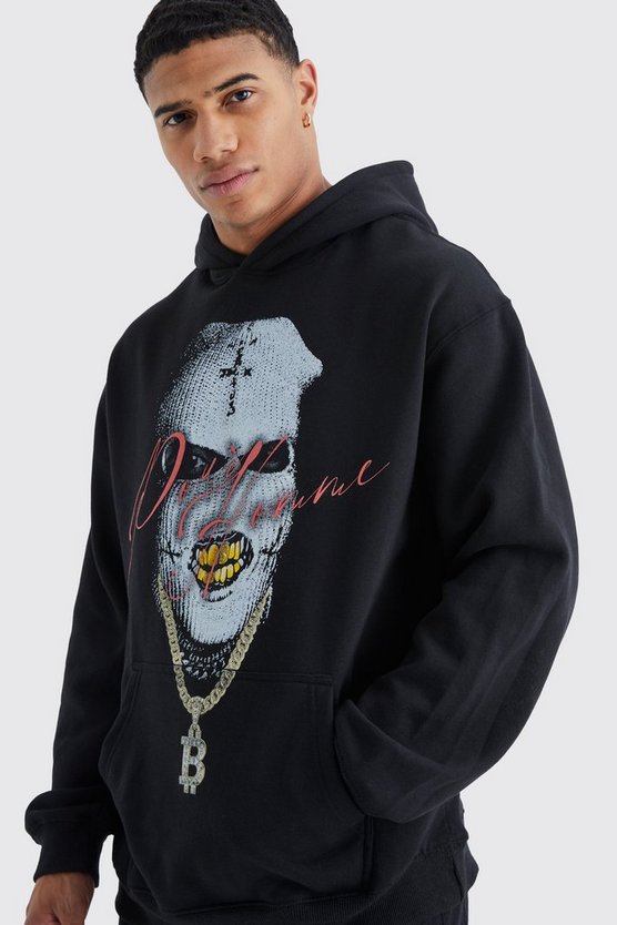 Oversize Hoodie mit Masken-Print