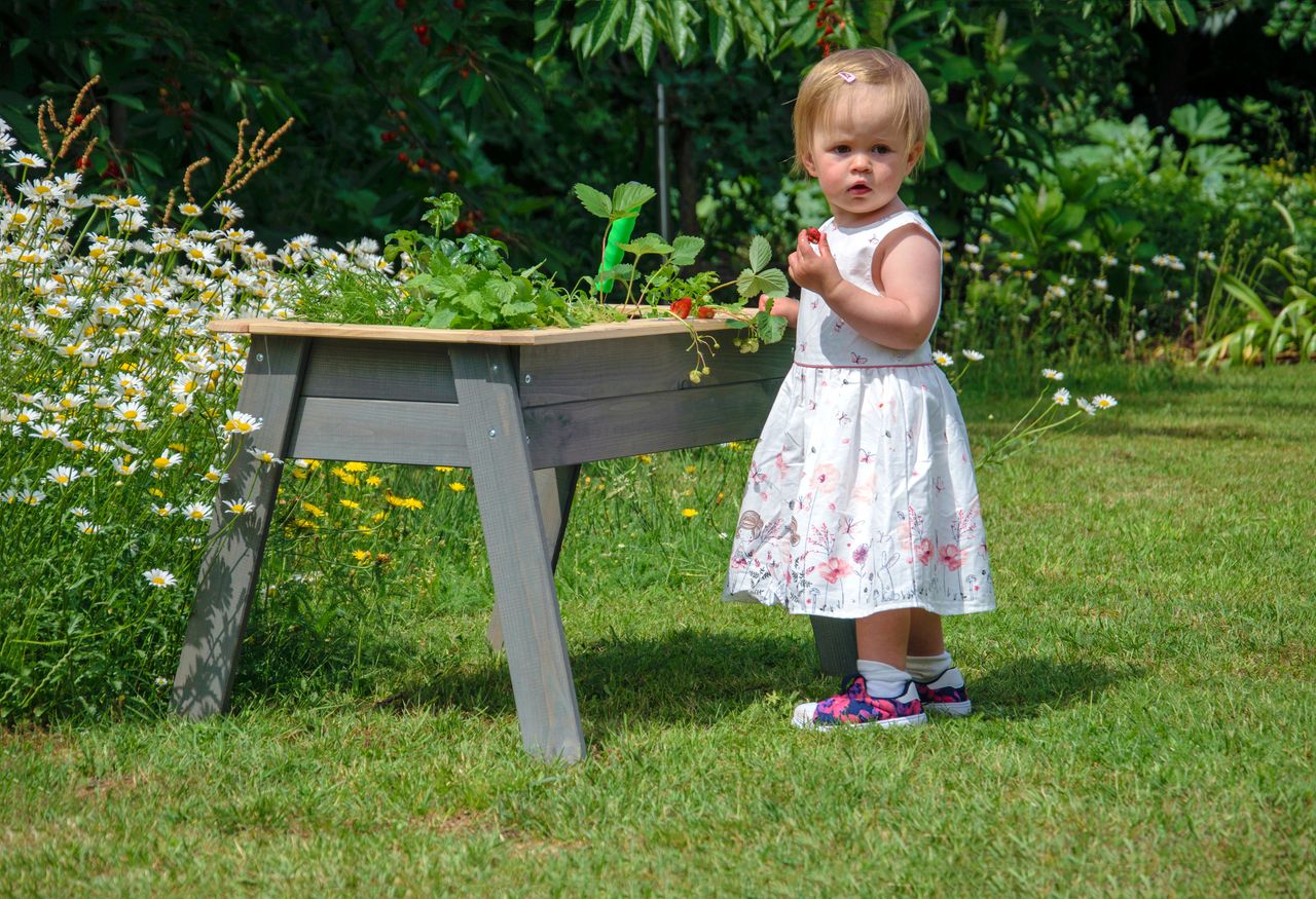 dobar Kleines Kinderhochbeet mit Ablagefläche grau