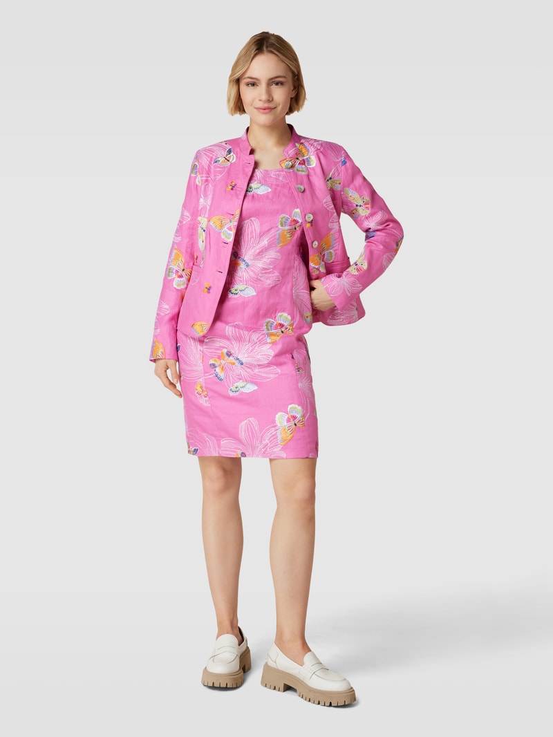 Blazer aus reinem Leinen mit Maokragen in pink