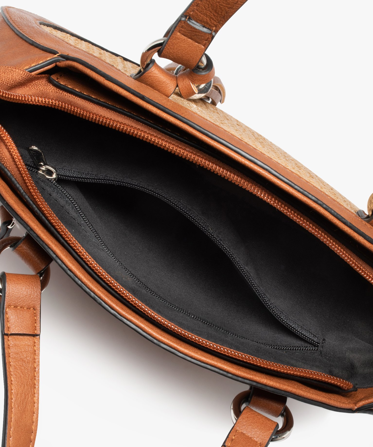 Sac à main rond bimatière avec face tissée beige | GEMO