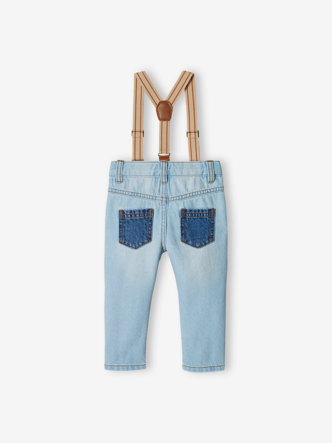 Jean en denim bébé avec bretelles amovibles denim bleached