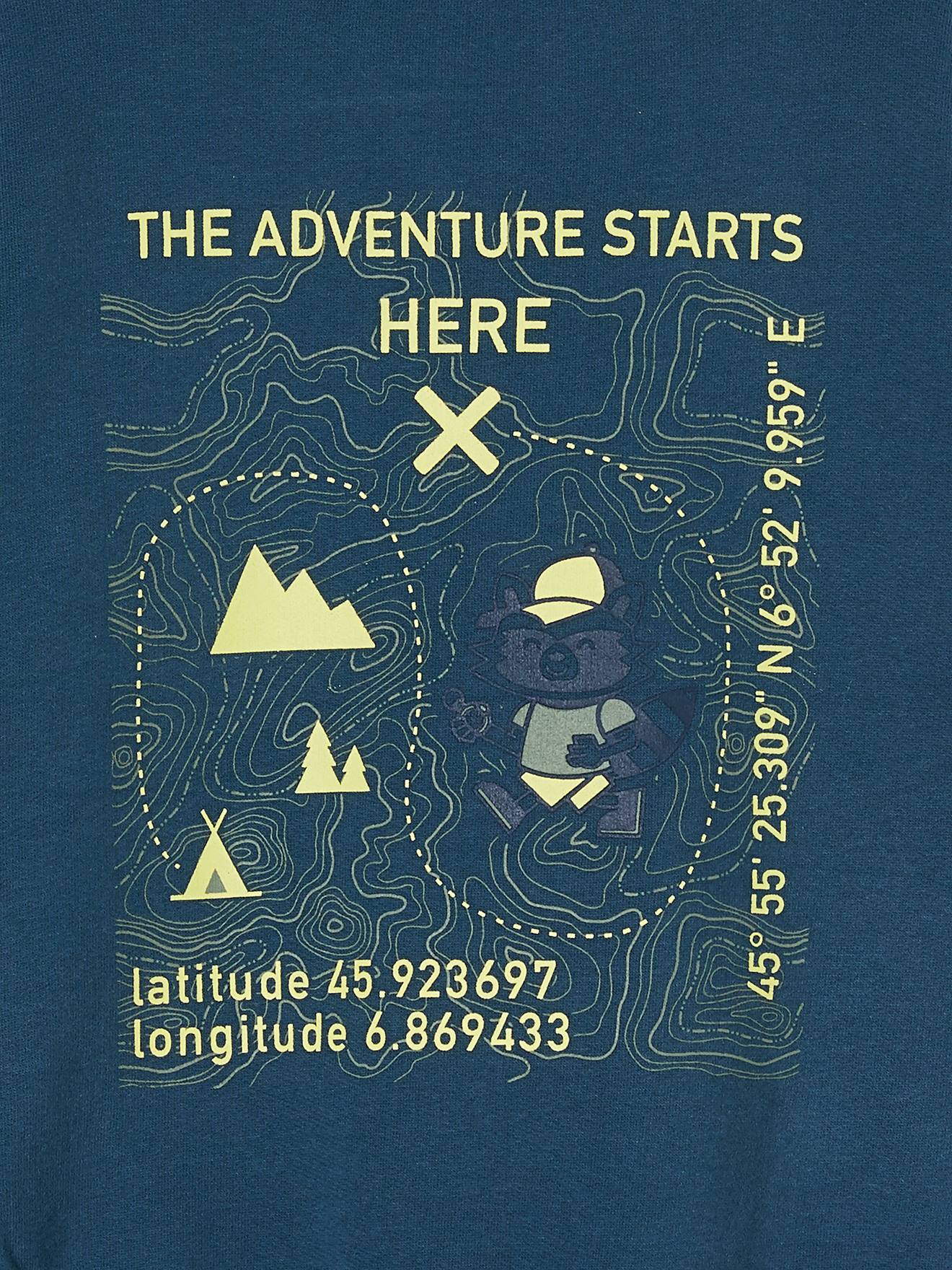 Sweat grand motif geocaching dos garçon bleu pétrole