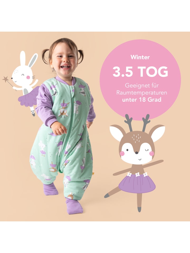 Schlummersack Schlafsack mit Füßen und umklappbaren Bündchen 3.5 TOG in Mint-Lila günstig kaufen