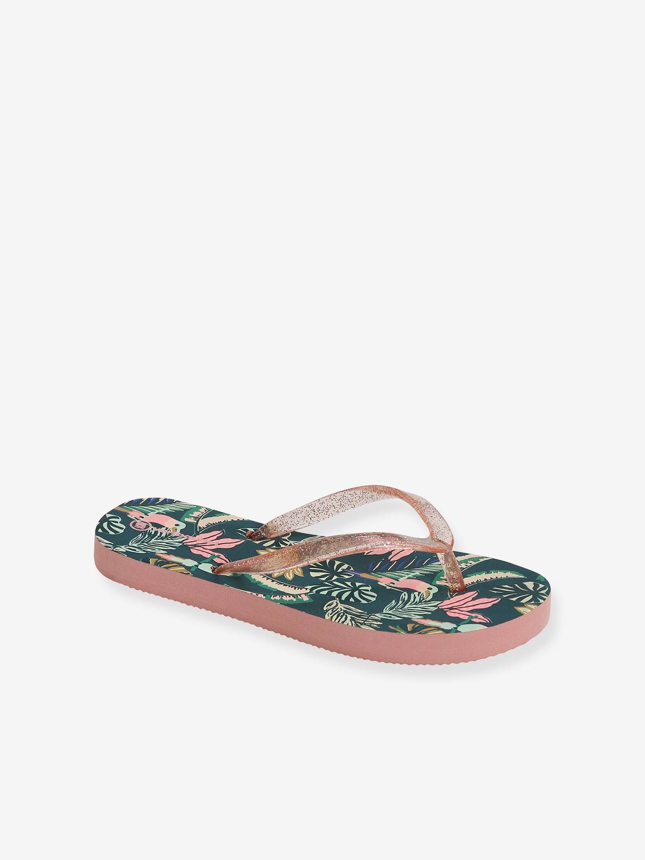 Tongs imprimées fille vert fonce imprime