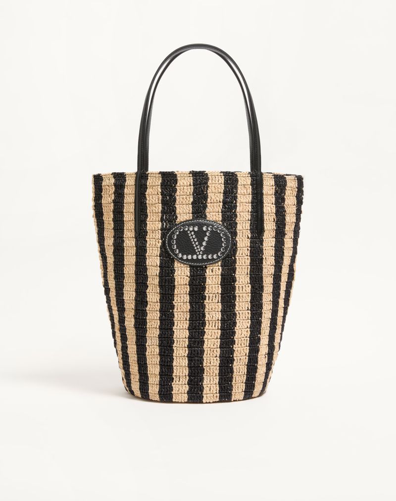 Bolsa de compras listrada de ráfia Valentino Garavani
