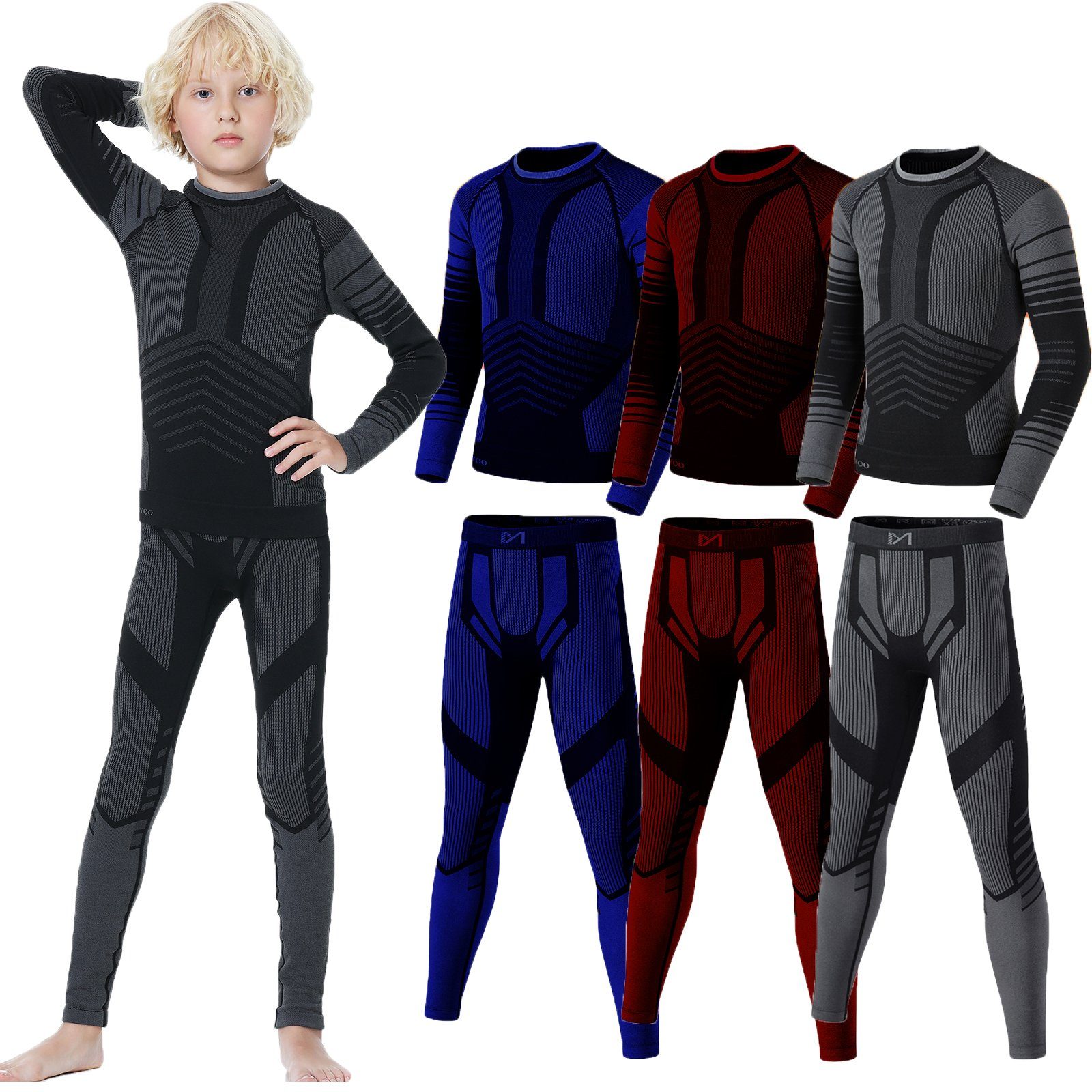 MEETYOO Thermounterhemd Kinder Thermounterwäsche Skiunterwäsche Set (Funktionswäsche, Thermounterhemd + Fleece Funktions Unterhose) Sport Ski Radfahren Snowboarden Skifahren