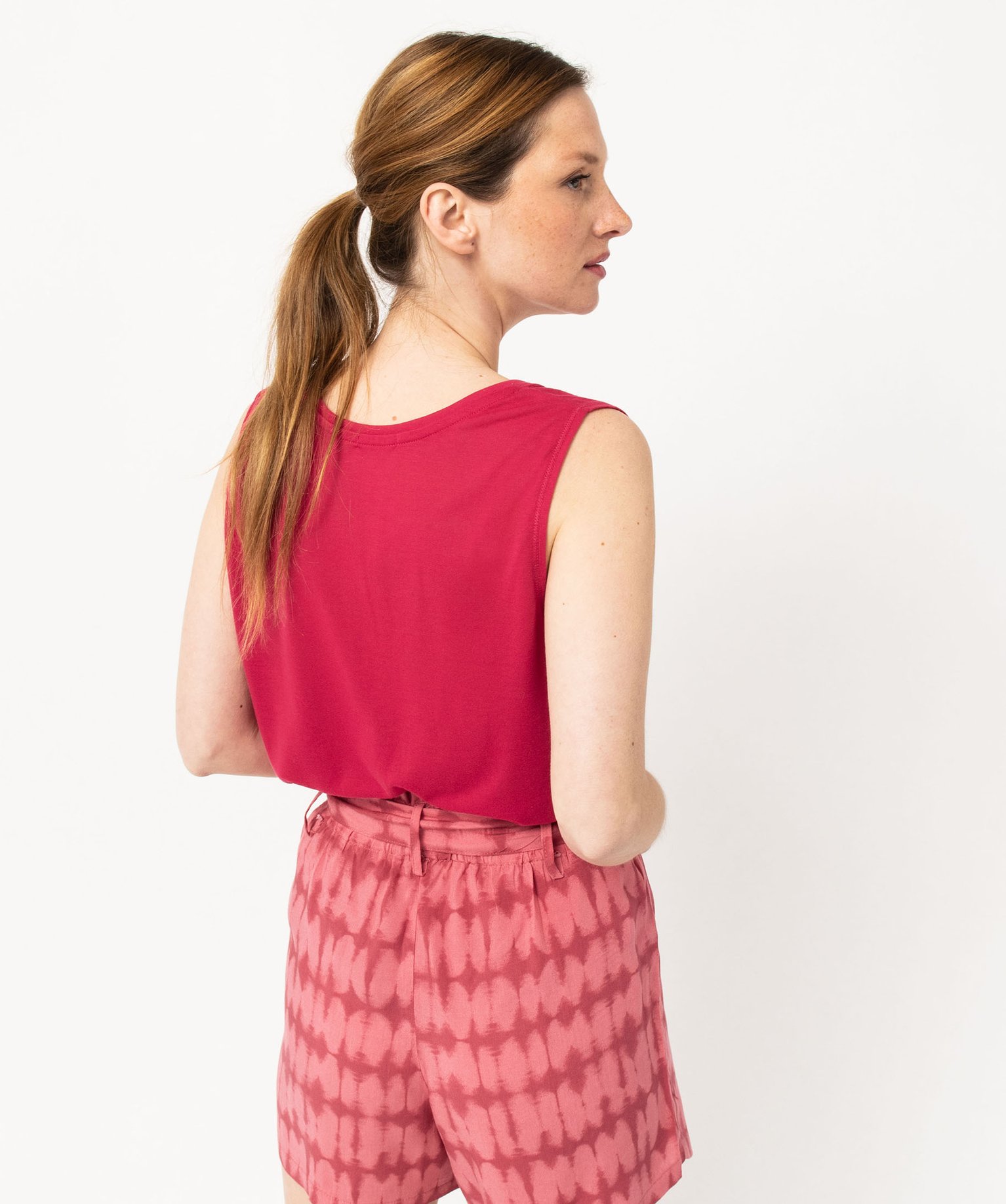Débardeur col V en maille fluide femme rose | GEMO