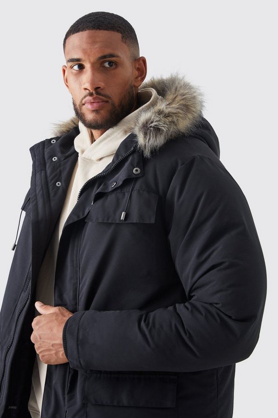 Tall Parka mit Kapuze und Fell-Detail