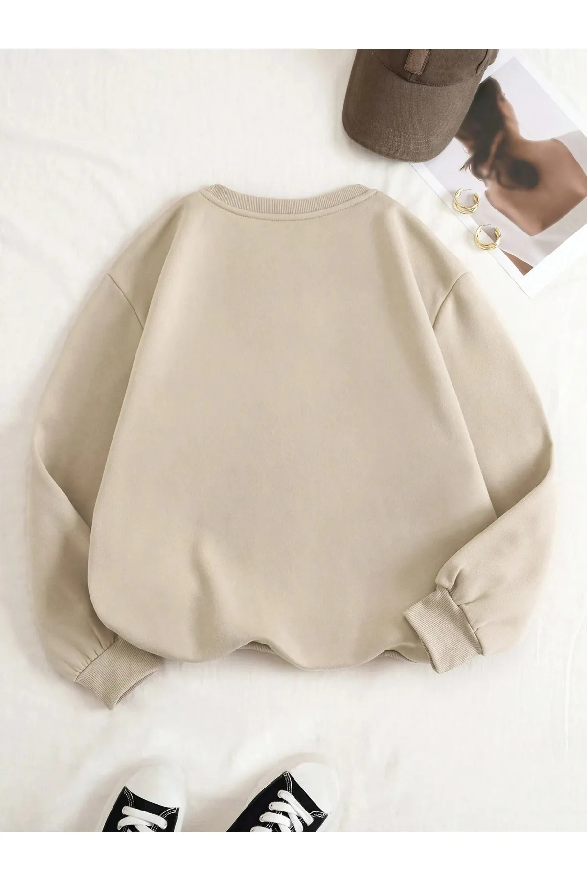 Know  Beigefarbenes, einfarbiges Damen-Sweatshirt mit Rundhalsausschnitt