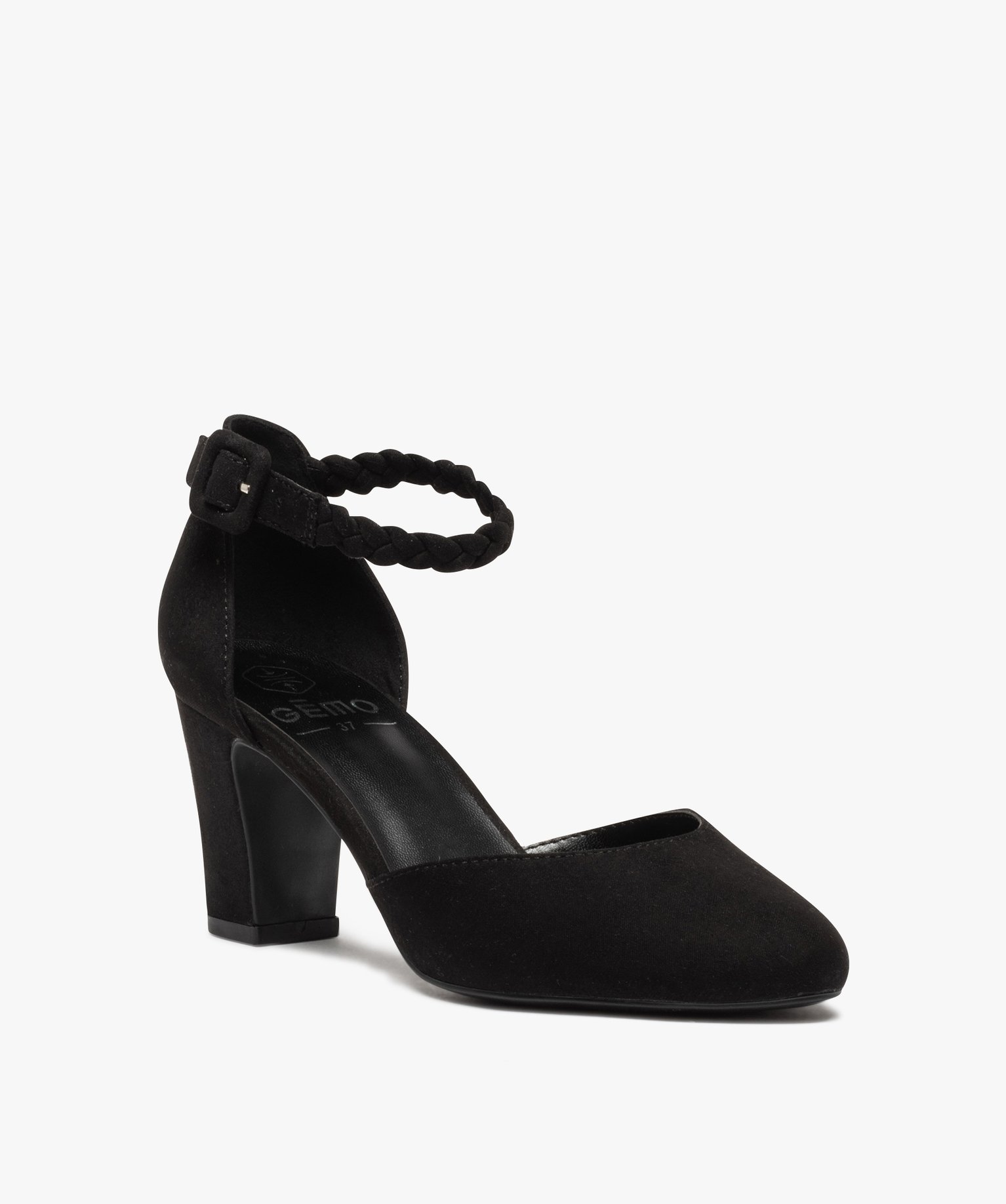 Escarpins femme unis à talon carré et bride tressée noir | GEMO