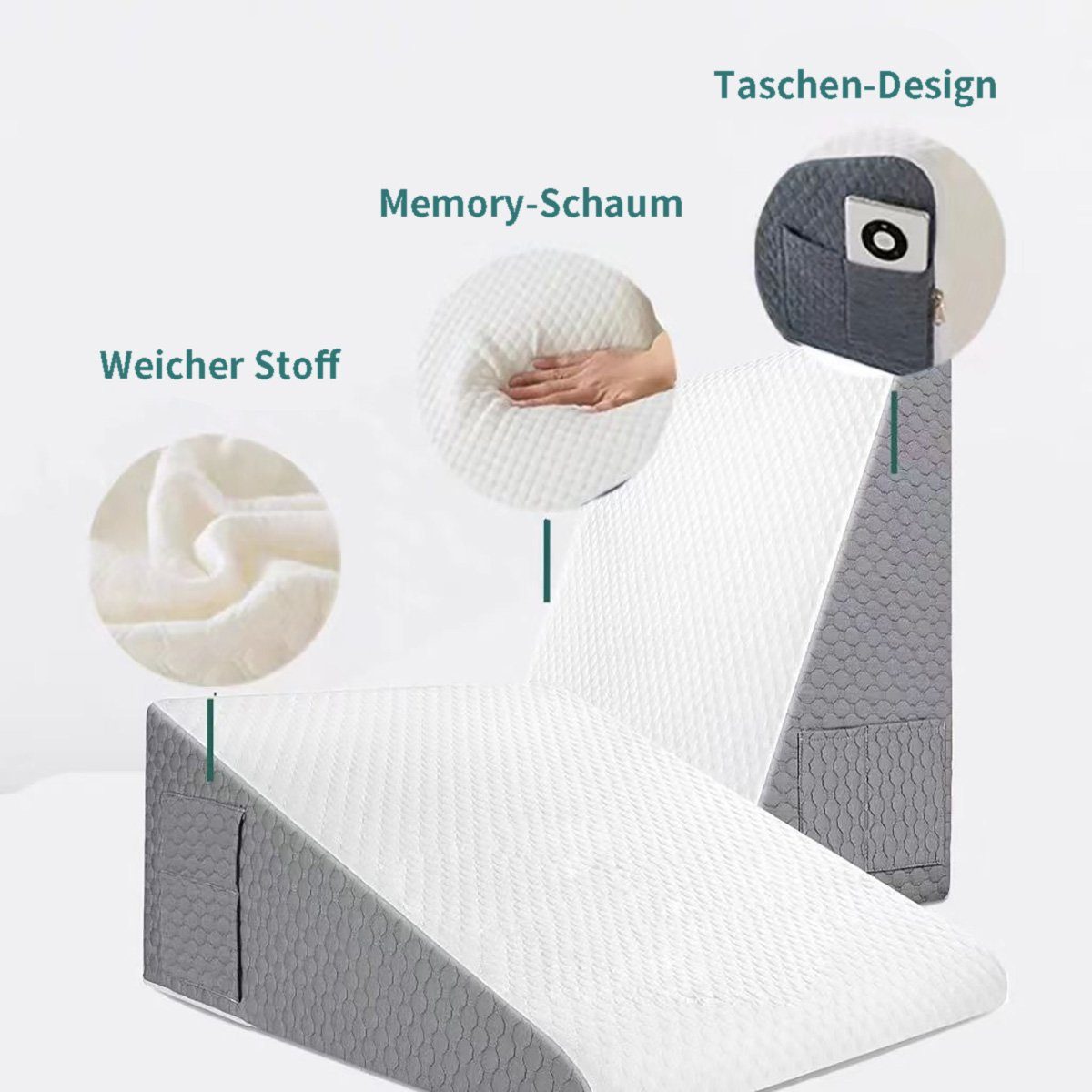 götäzer Keilkissen Keilförmiges Kissen fürs Bett, abnehmbar und waschbar (50*50*26cm), 1-tlg., Bürokissen und Nachttischkissen, flammenlose Baumwolle