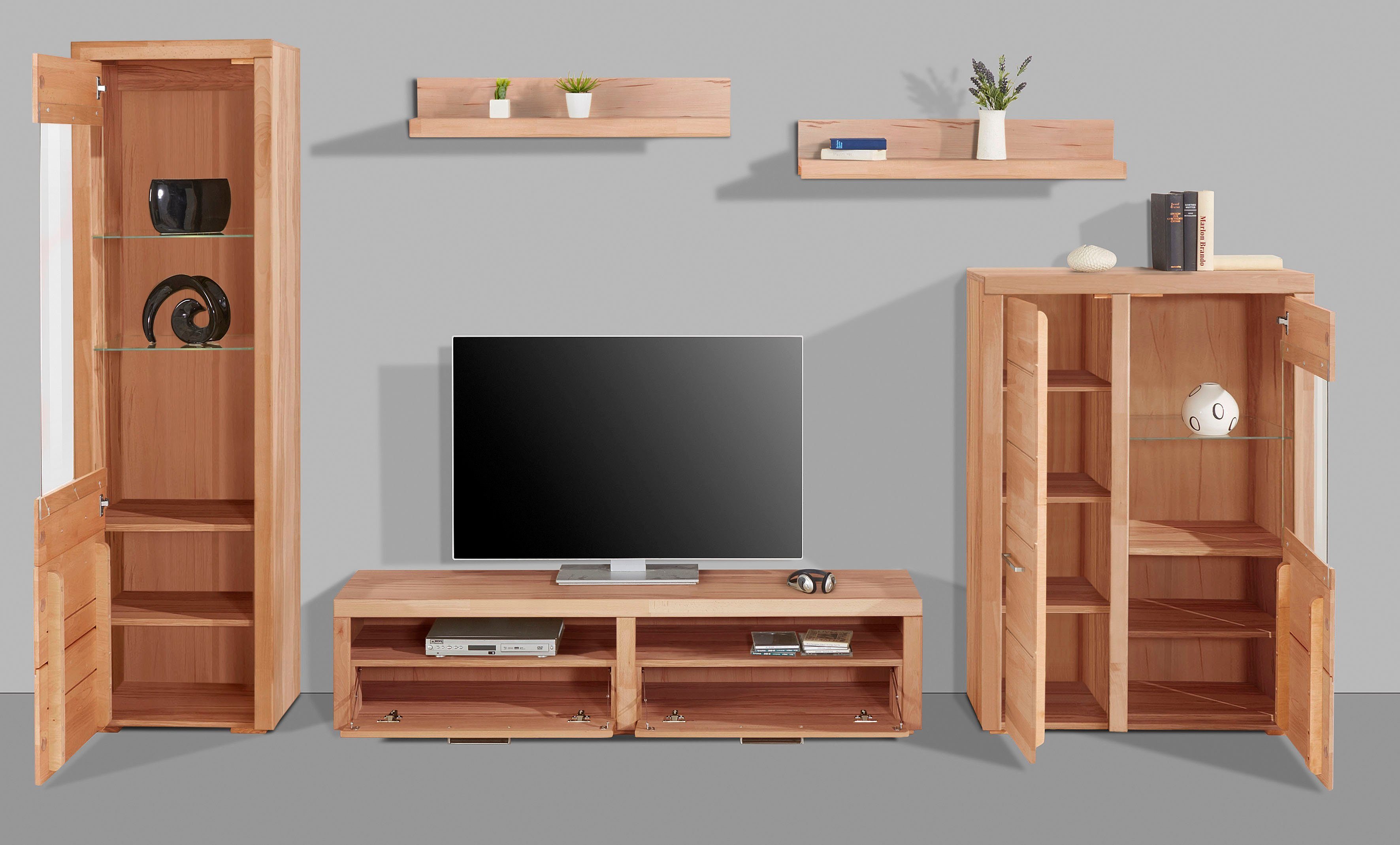 Woltra Wohnwand Falco, (Set, 4-St., 5), Fronten aus Massivholz