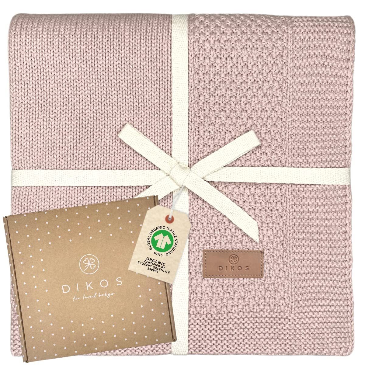 Babydecke DIKOS® Babydecke aus *100%* Bio Baumwolle, Strickdecke, Geschenk, DIKOS, PREMIUM Qualität, 75x100 cm, atmungsaktiv, nachhaltig, kuschelweich