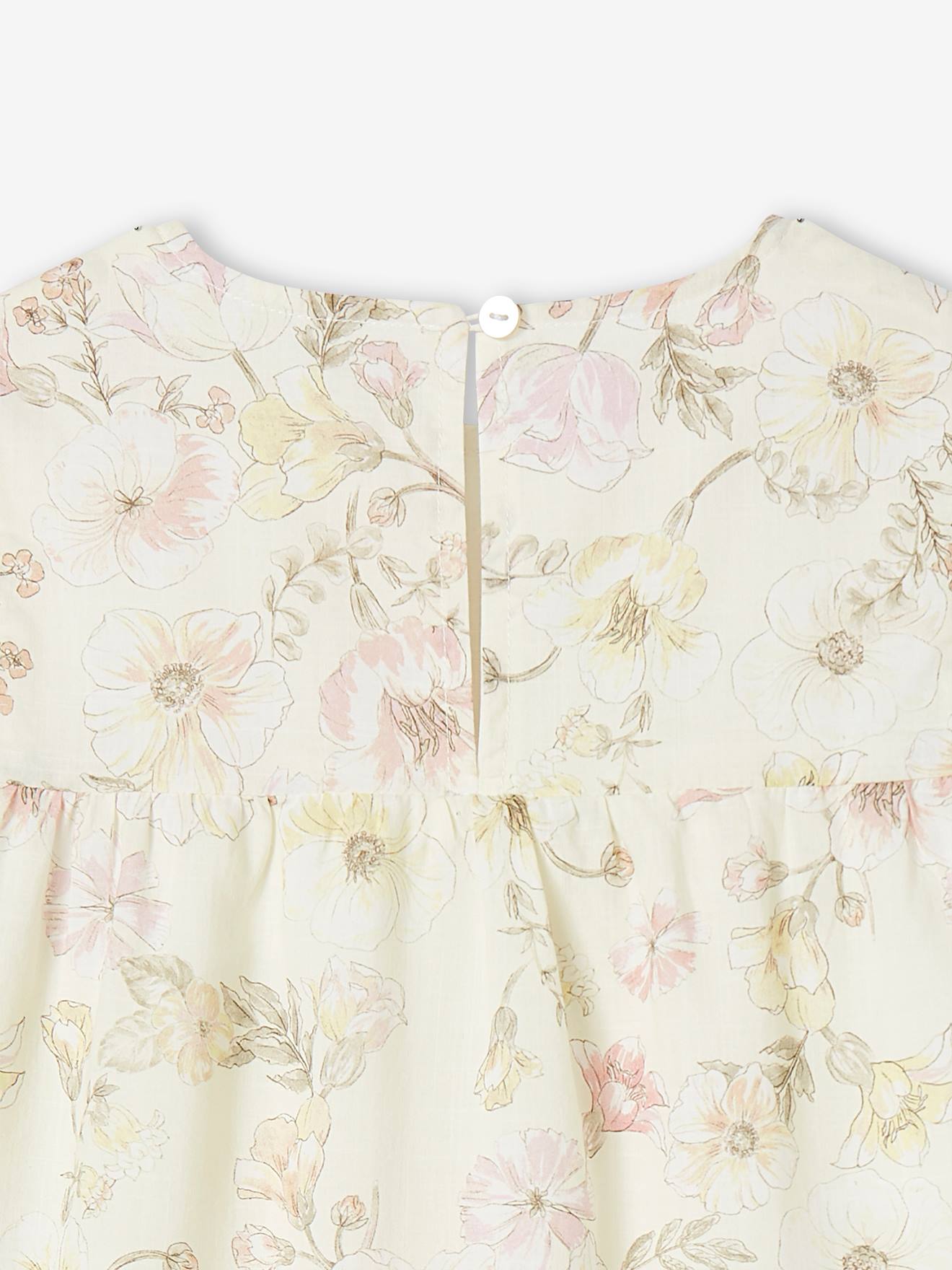 Robe de cérémonie volantée motifs fleurs fille écru