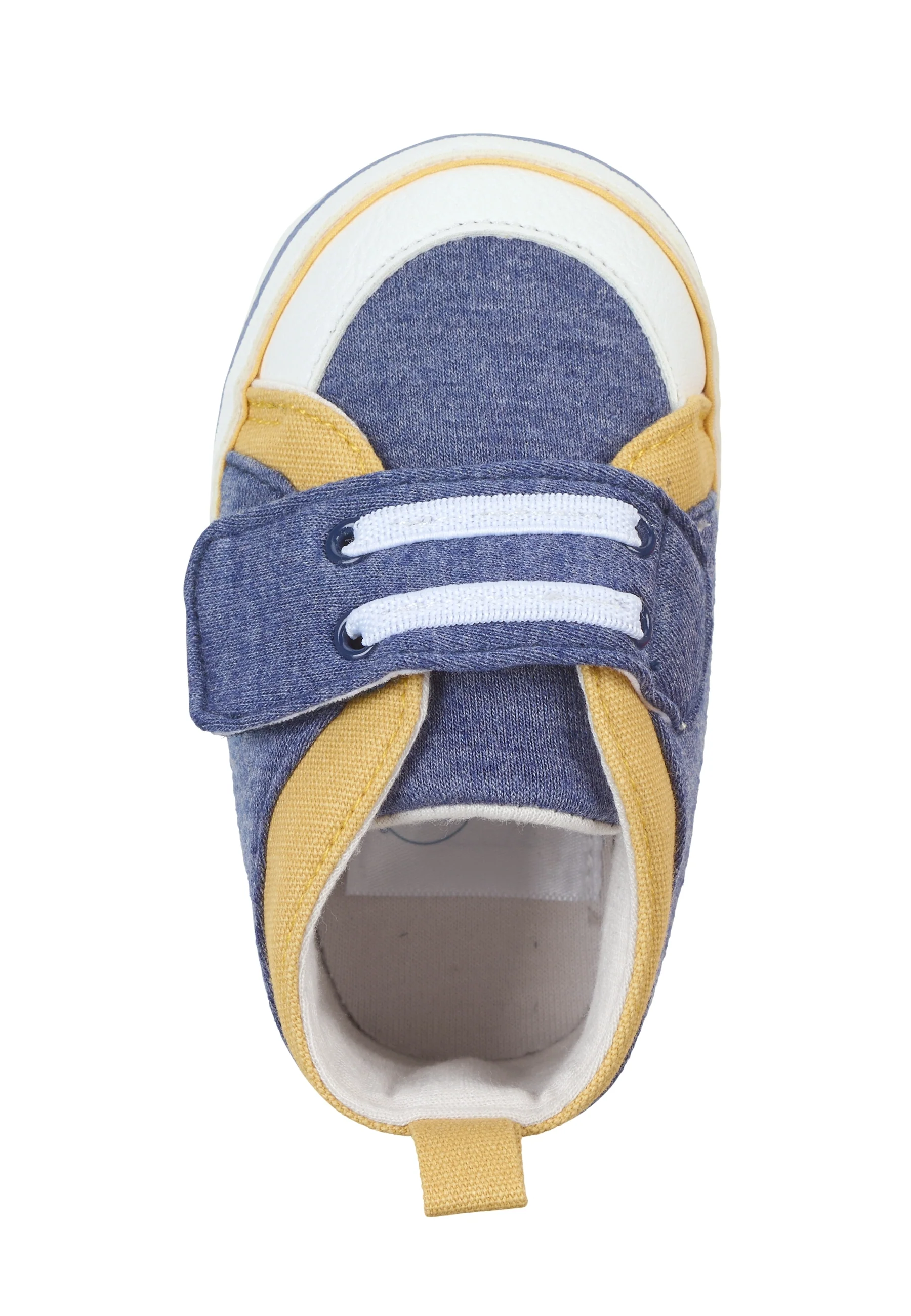 Babyschuh aus Baumwollstoff in Silber mit Paspel