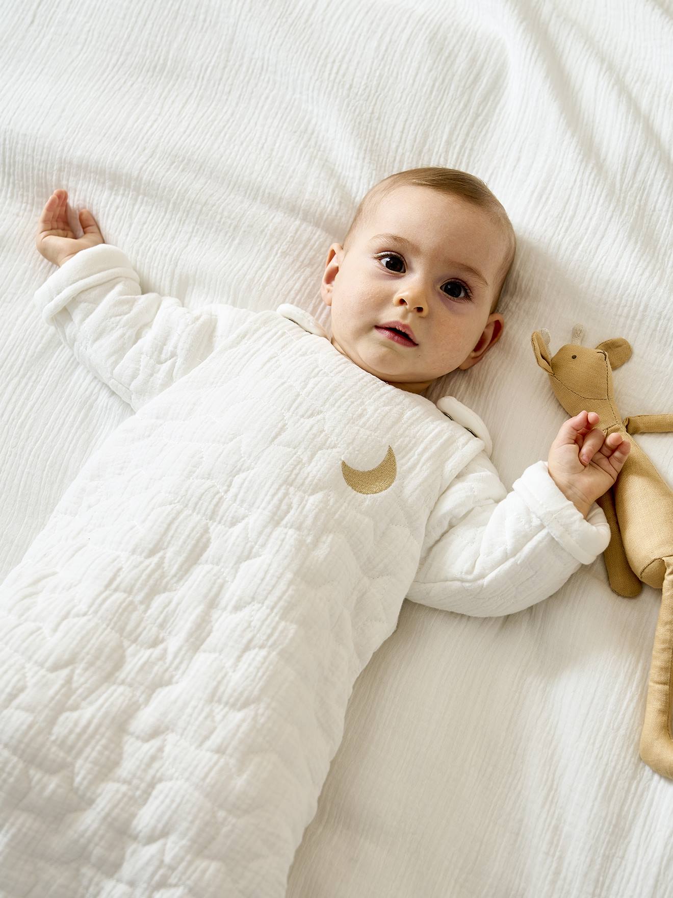 Vertbaudet Bio-Kollektion: Baby Winterschlafsack aus Musselin TRAUMNÄCHTE, Ärmel abnehmbar - wollweiß