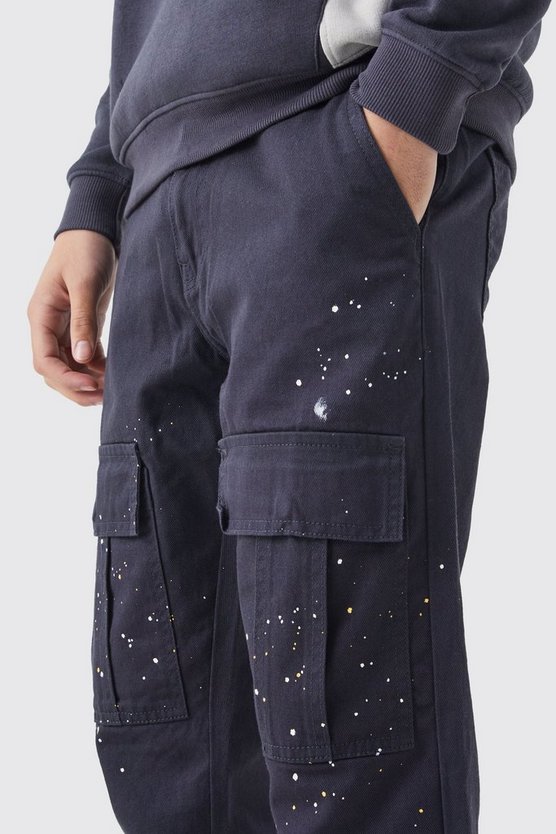 Slim-Fit Cargohose mit Reißverschluss und Farbspritzern