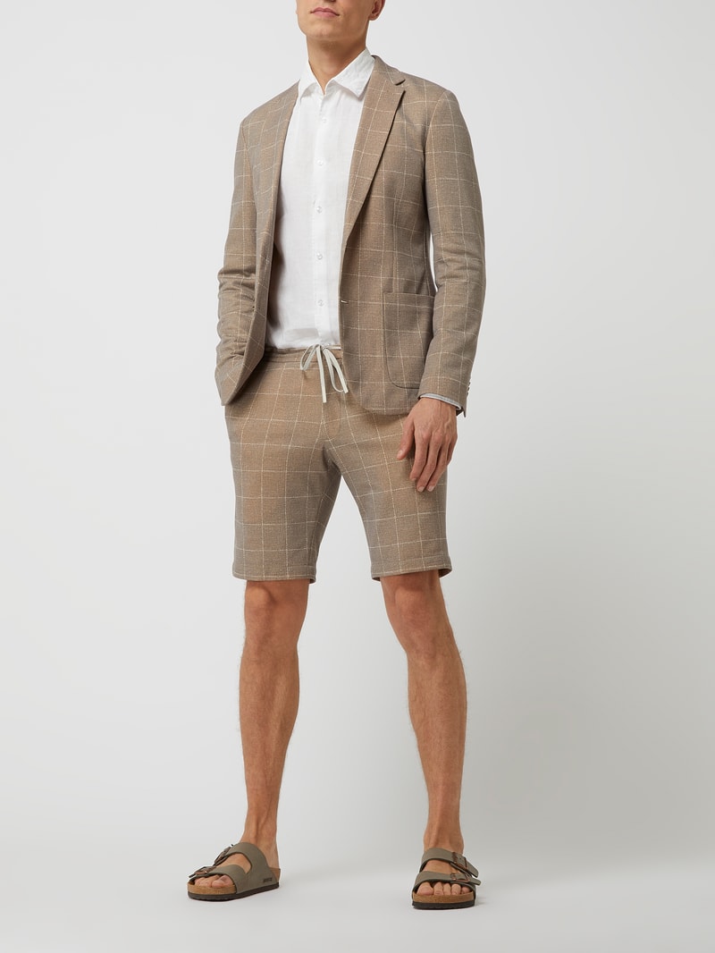 Chino-Shorts mit Gitterkaros in beige