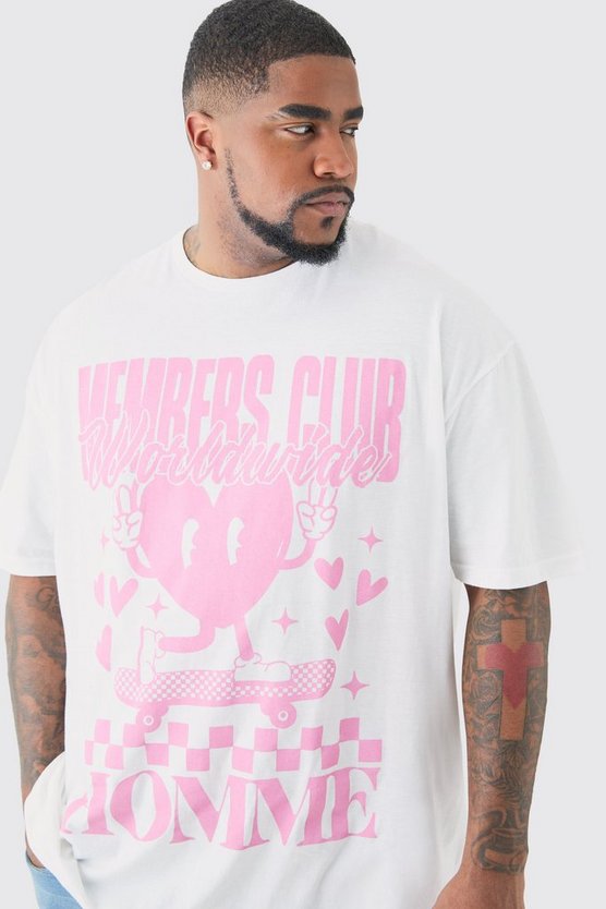 Plus weißes T-Shirt mit Members Club Worldwide Print
