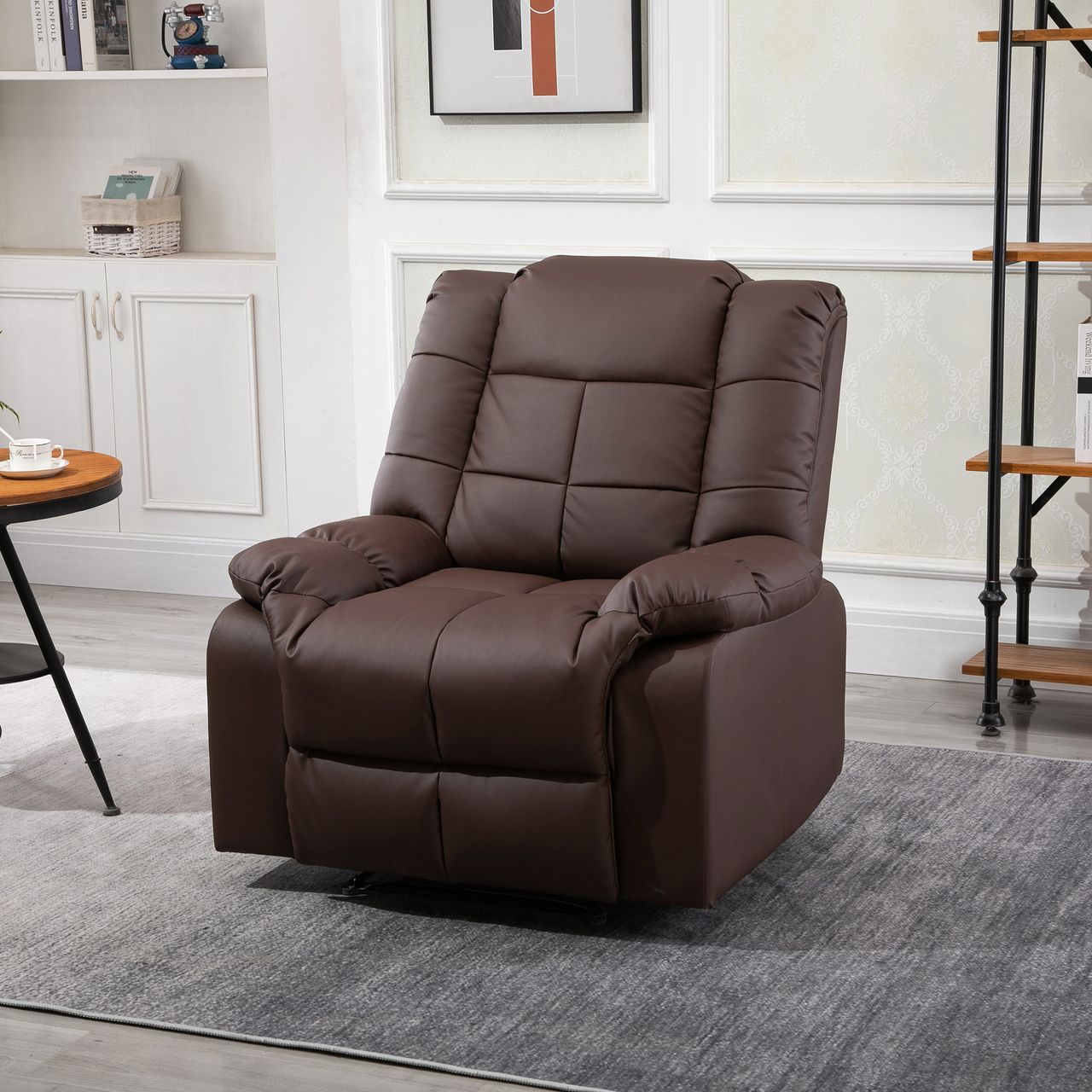 HOMCOM Massagesessel Fernsehsessel Elektrisch Relaxsessel mit Massagefunktion Kunstleder Holz Metall Schaumstoff Braun 94 x 99 x 99 cm