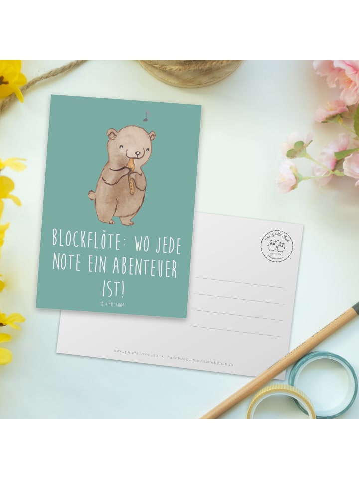 Mr. & Mrs. Panda Postkarte Abenteuer Blockflöte mit Spruch in Meeresbrise günstig kaufen onesize