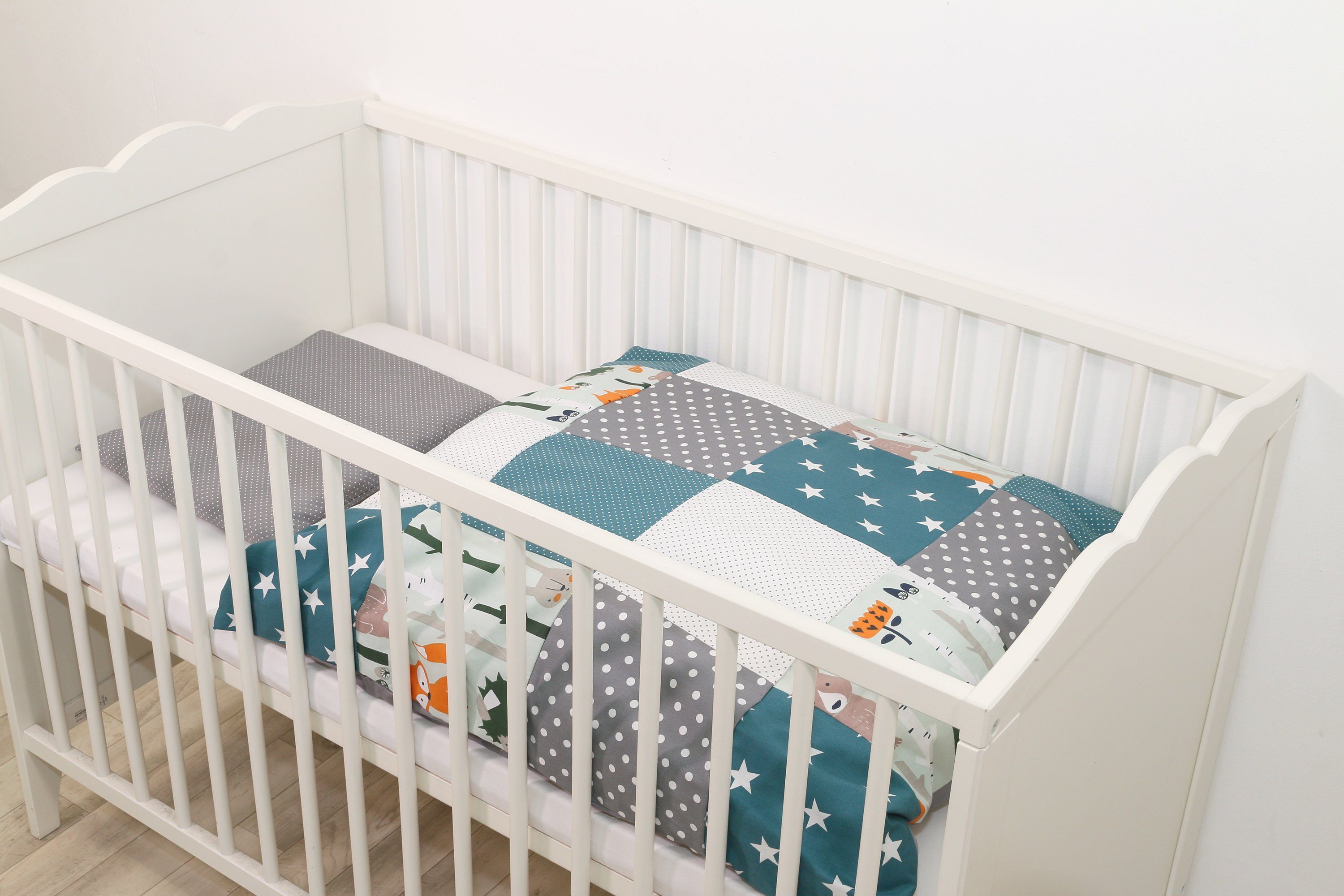 Kinderbettwäsche Babybettwäsche 2-teilig Waldtiere Petrol (Made in EU), ULLENBOOM ®, Mit Deckenbezug (80x80 cm) & Kissenbezug (35x40 cm), aus 100% Baumwolle