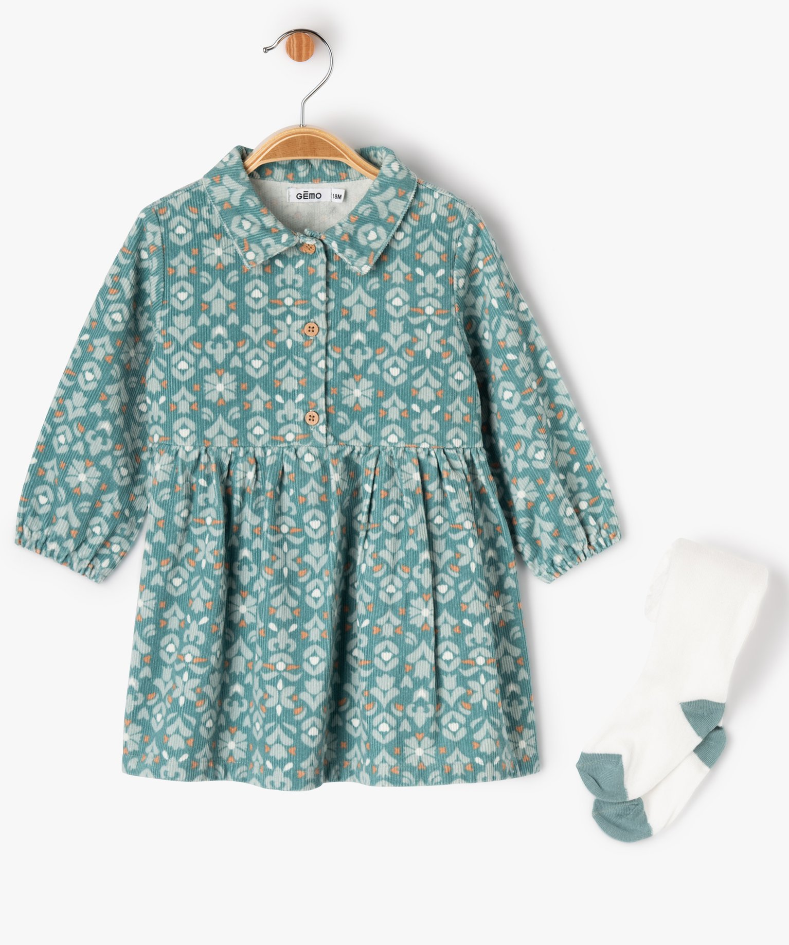 Ensemble 2 pièces bébé fille : robe en velours ctelé f... bleu | GEMO