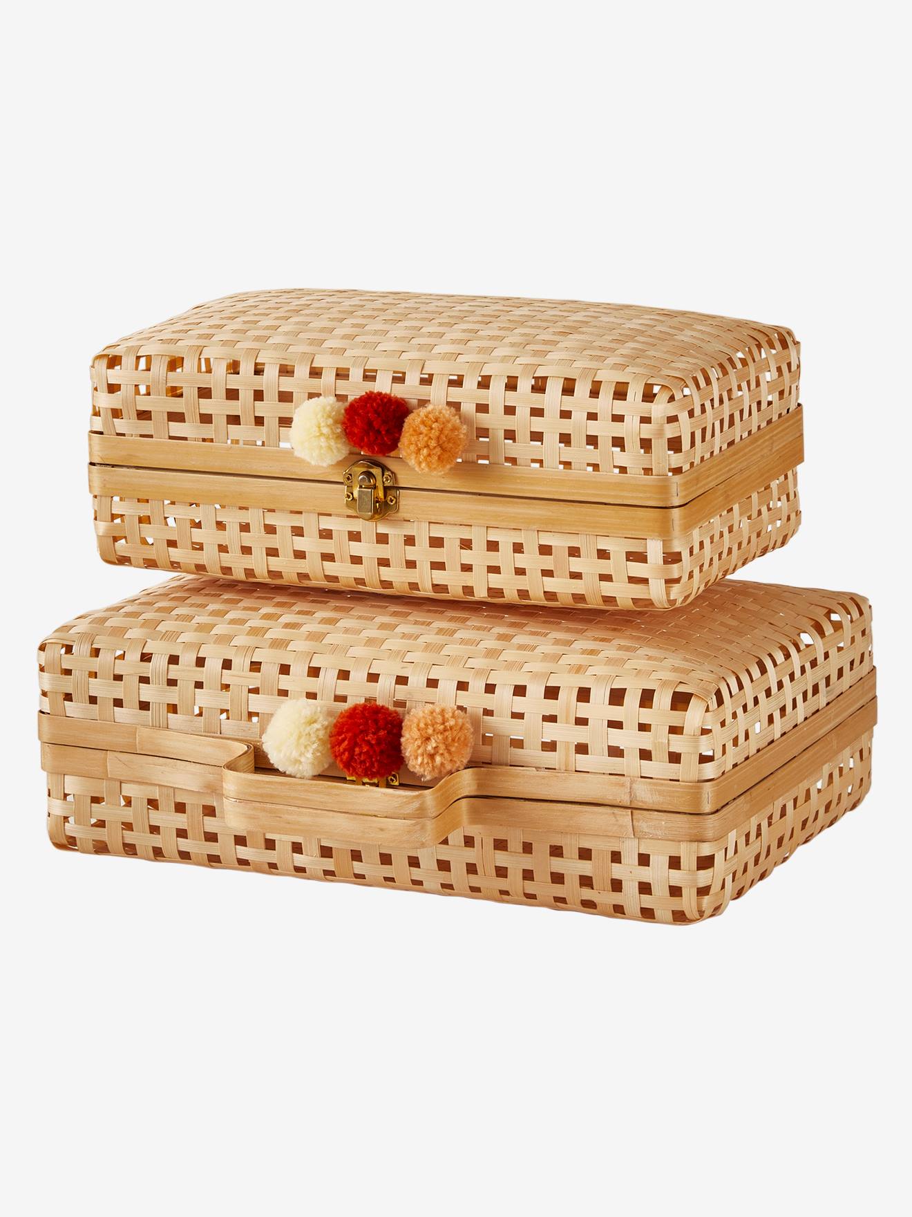 Lot de 2 valisettes en bambou beige