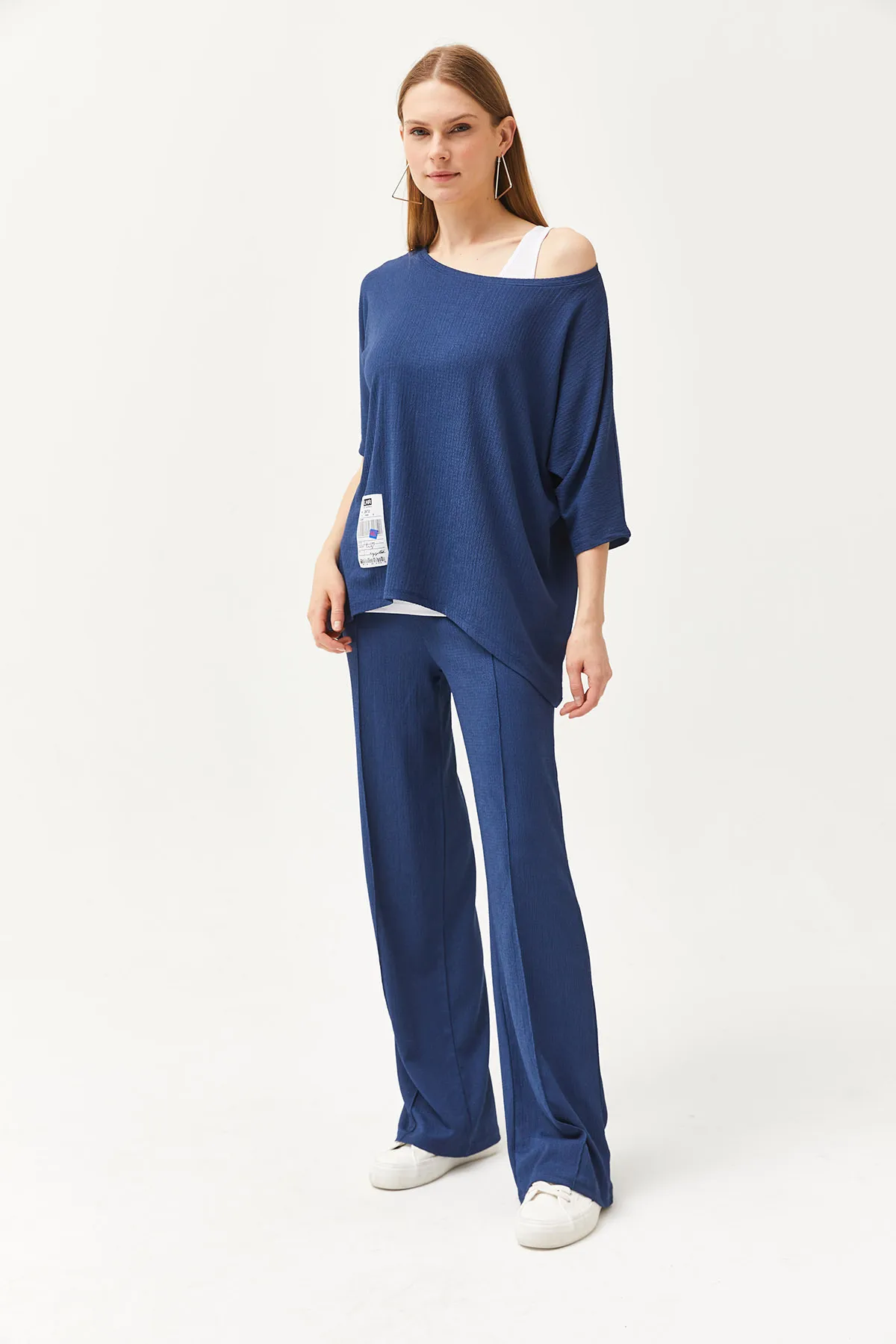 Olalook  Damen Indigo Athlete Bluse Hose 3-teiliges Set TKM-19000272