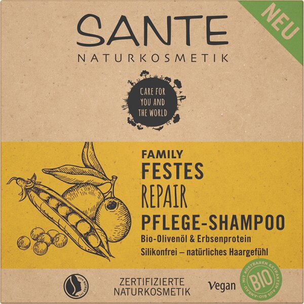 Sante Festes Repair Pflege-Shampoo Bio-Olivenöl & Erbsenprotein Festes Shampoo