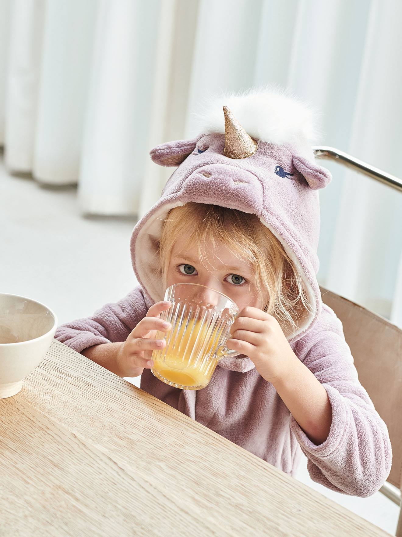 Robe de chambre licorne fille en maille peluche rose mauve
