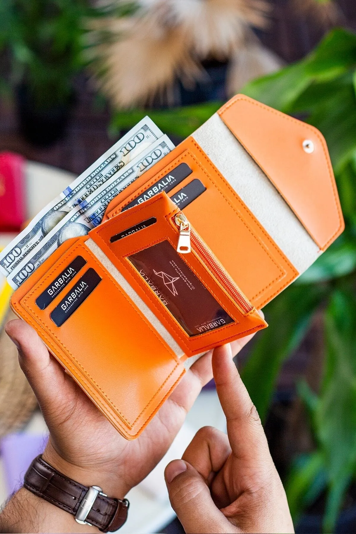 Garbalia  Columbia Mini-Geldbörse für Damen aus veganem Leder in Orange mit Münzfach und losem Kartenhalter