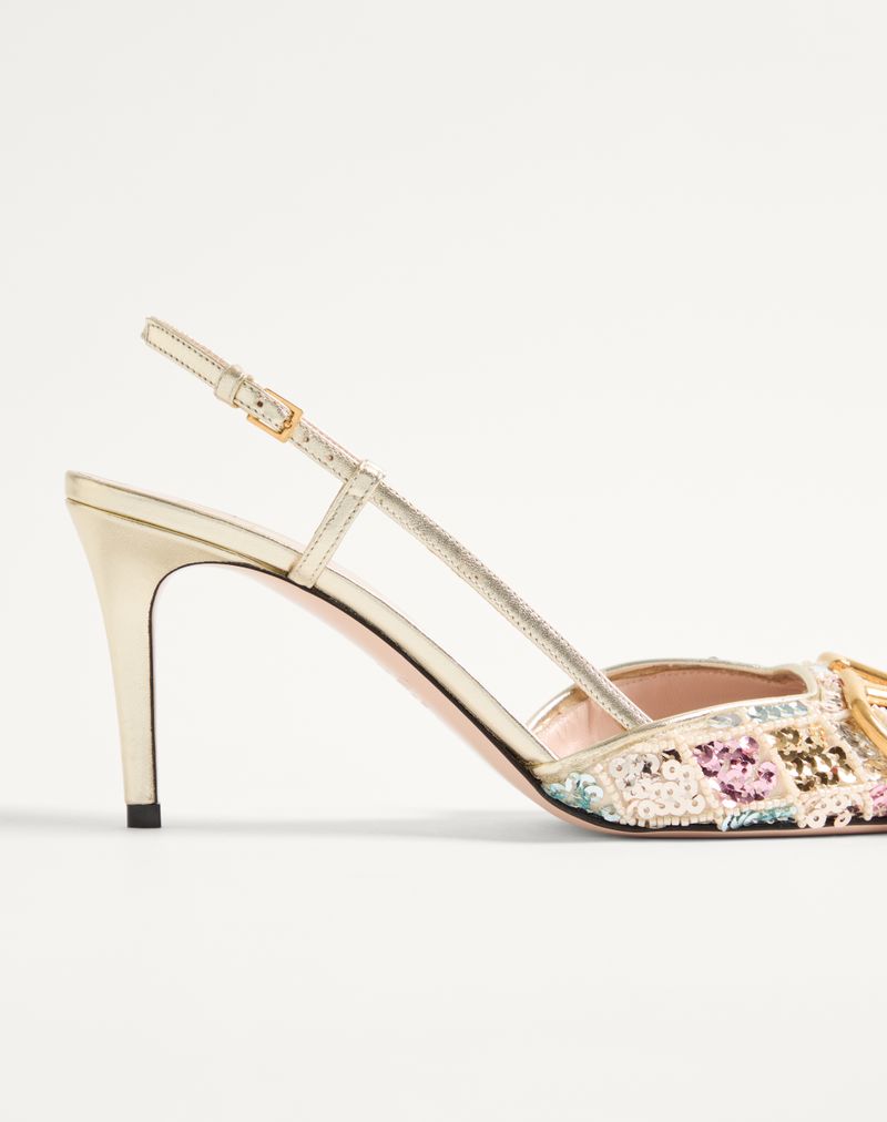Sapato de salto VLogo Signature Slingback com bordado de losangos 80mm