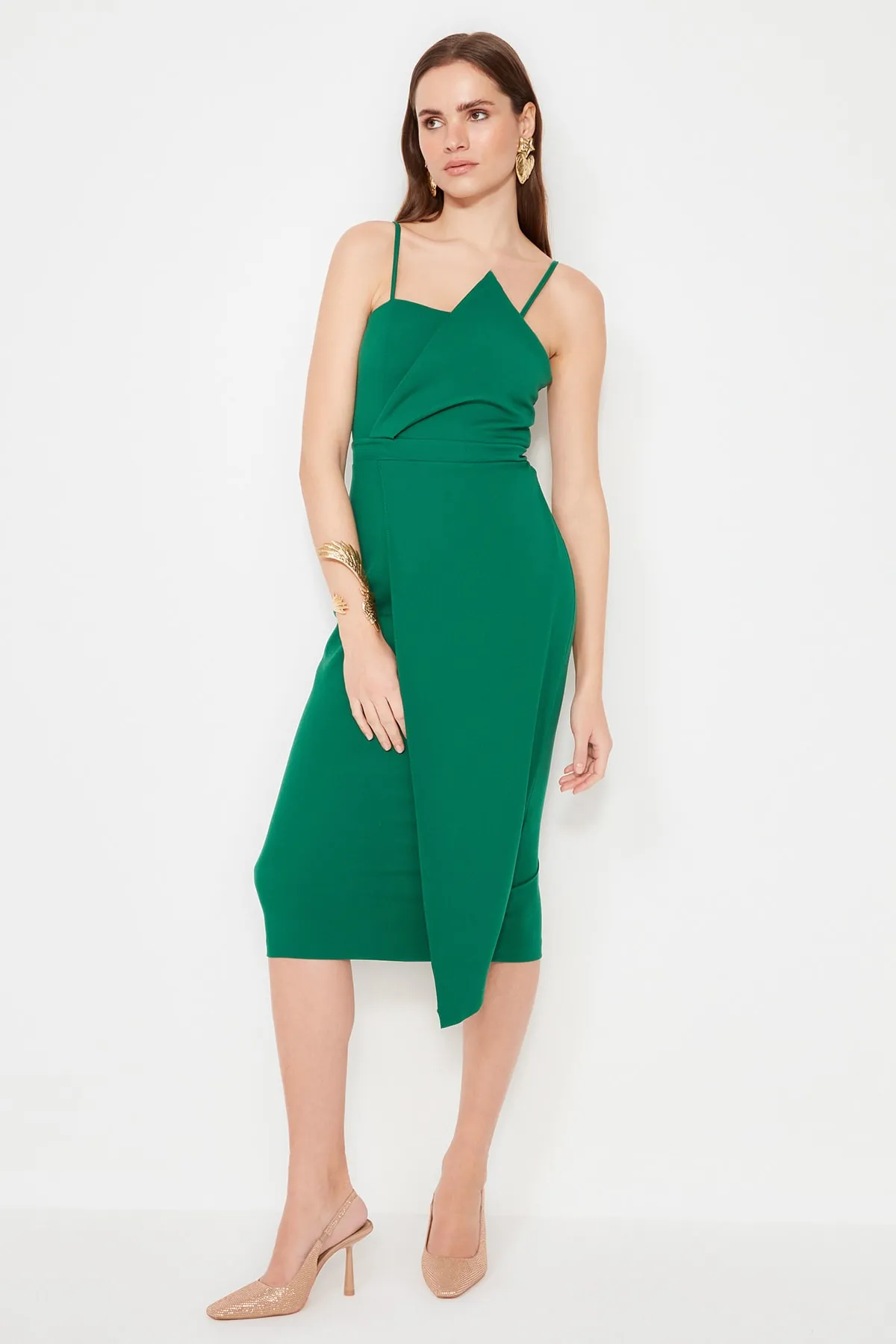 Trendyol Collection  Smaragdgrünes zweireihiges gewebtes Abendkleid TPRSS19FZ0136