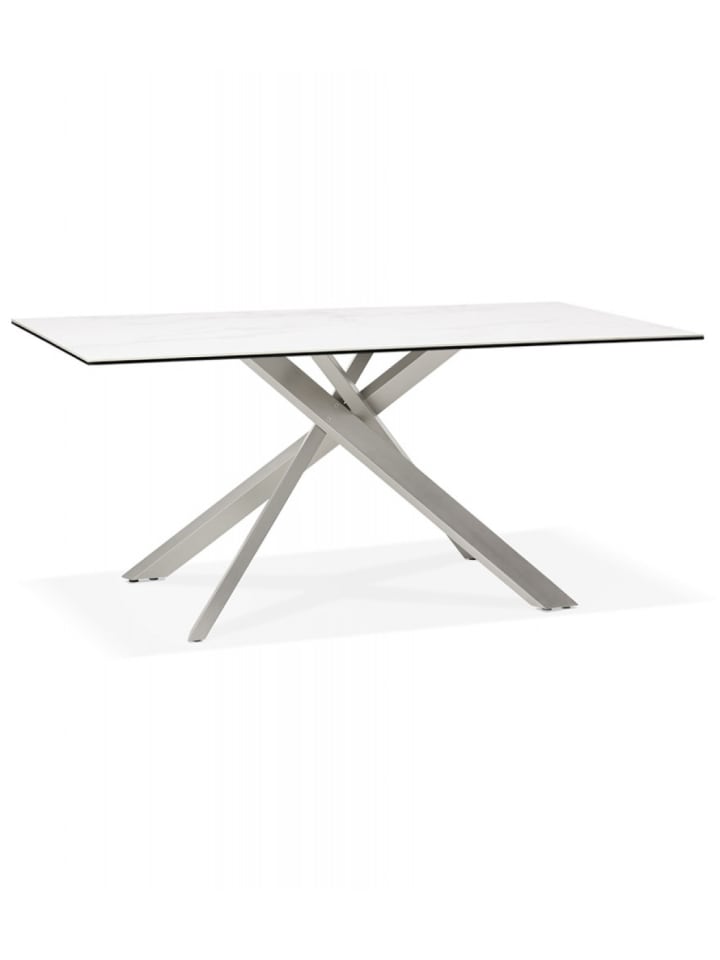 KADIMA DESIGN Esstisch Weiß Grau aus Metall und Glas | Industrieller Stil in Weiß-Grau günstig kaufen onesize