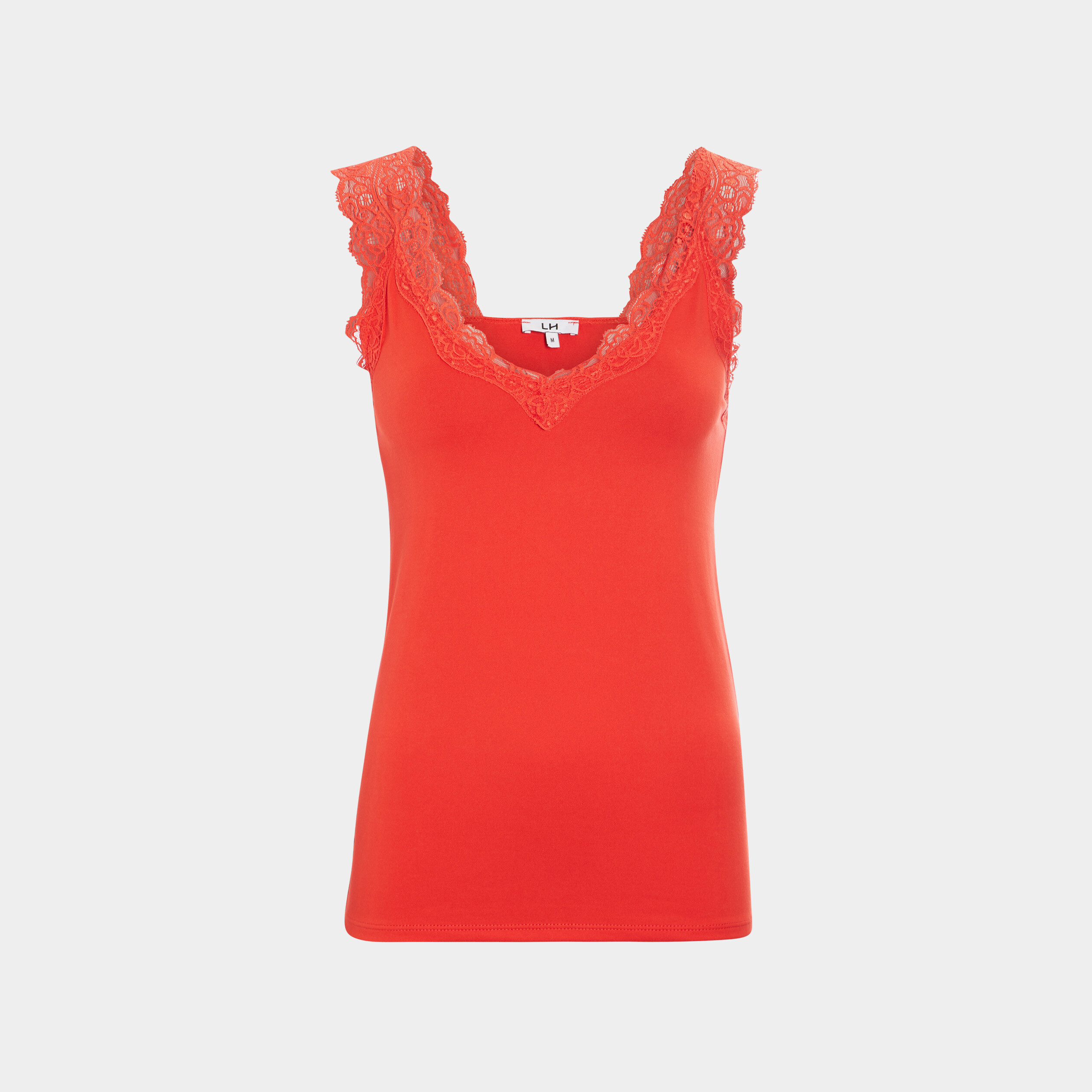 Débardeur détail dentelle ajusté rouge femme | La Halle