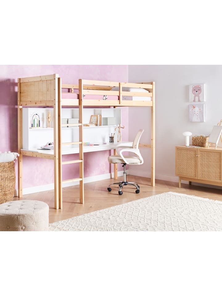 Beliani Hochbett FOUCAMONT in Heller Holzfarbton/Weiß - (W) 104 x (H) 180 x (L) 209 cm günstig kaufen onesize