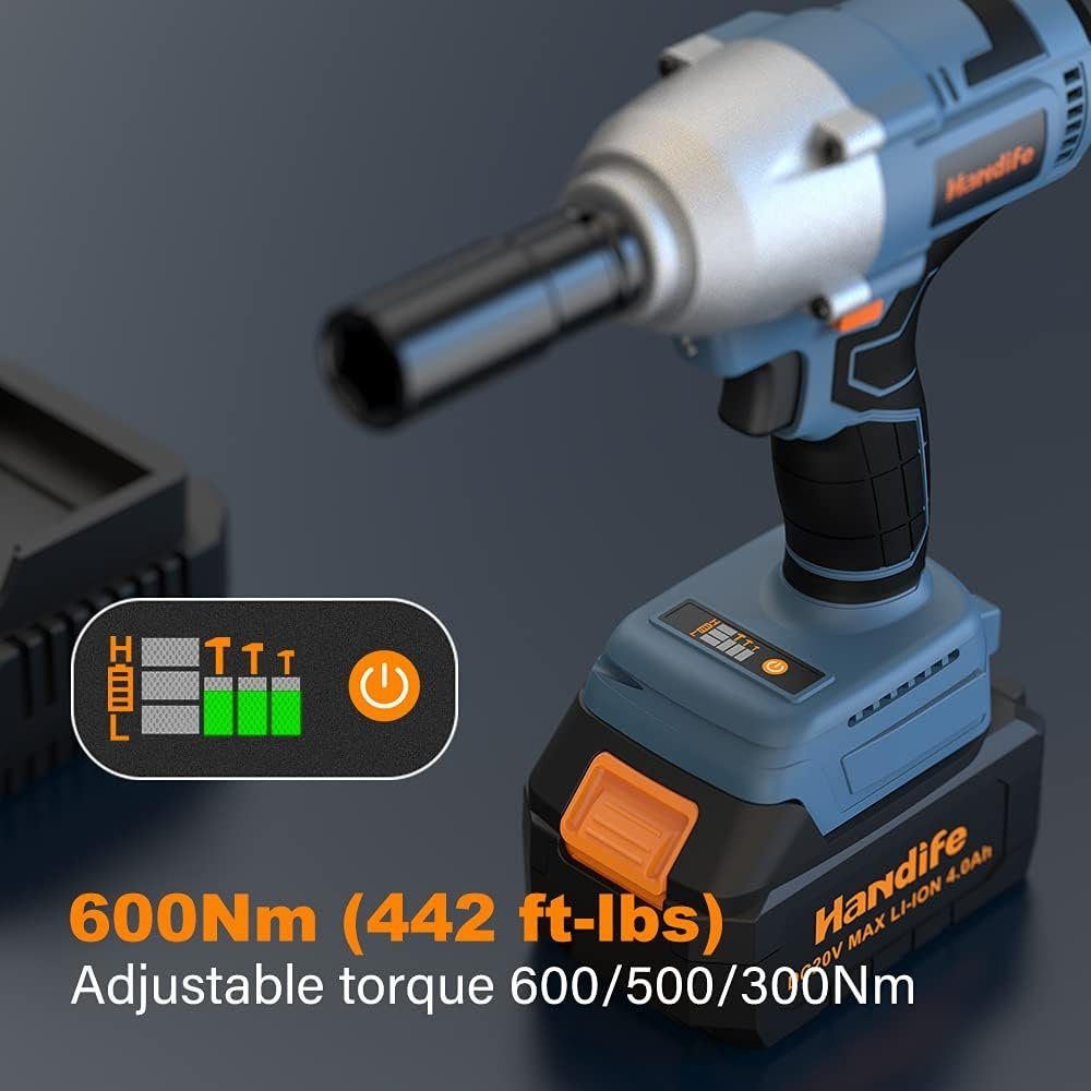Diyarts Akku-Schlagschrauber, 2500,00 U/min, 600,00 Nm, (3-Gang Schrauber mit LED-Licht, 4-tlg., 4.0 Ah Akku), Maximale Leistung, Schnelles Aufladen, Robuste Bauweise