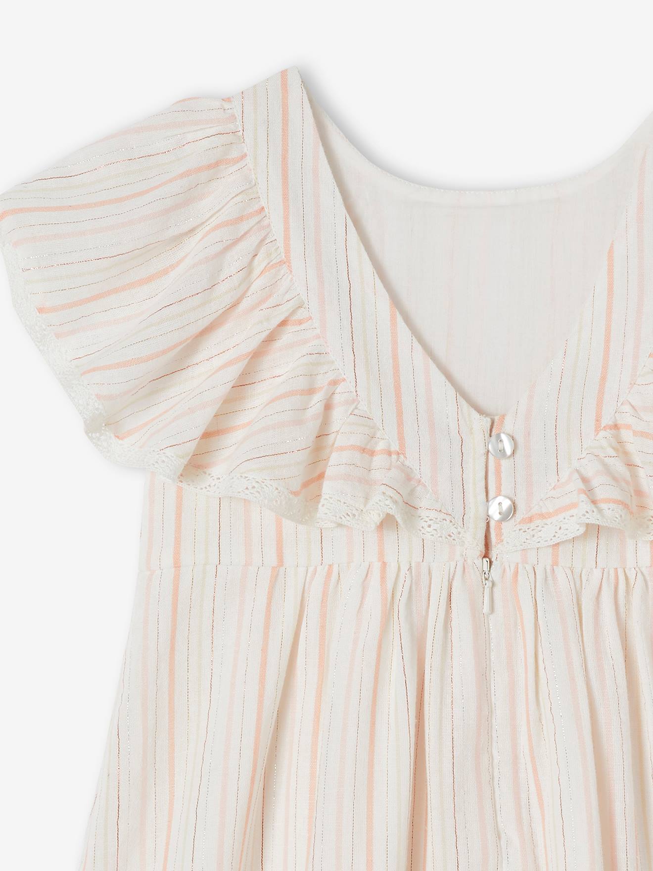 Robe cérémonie rayée fil brillant fille écru