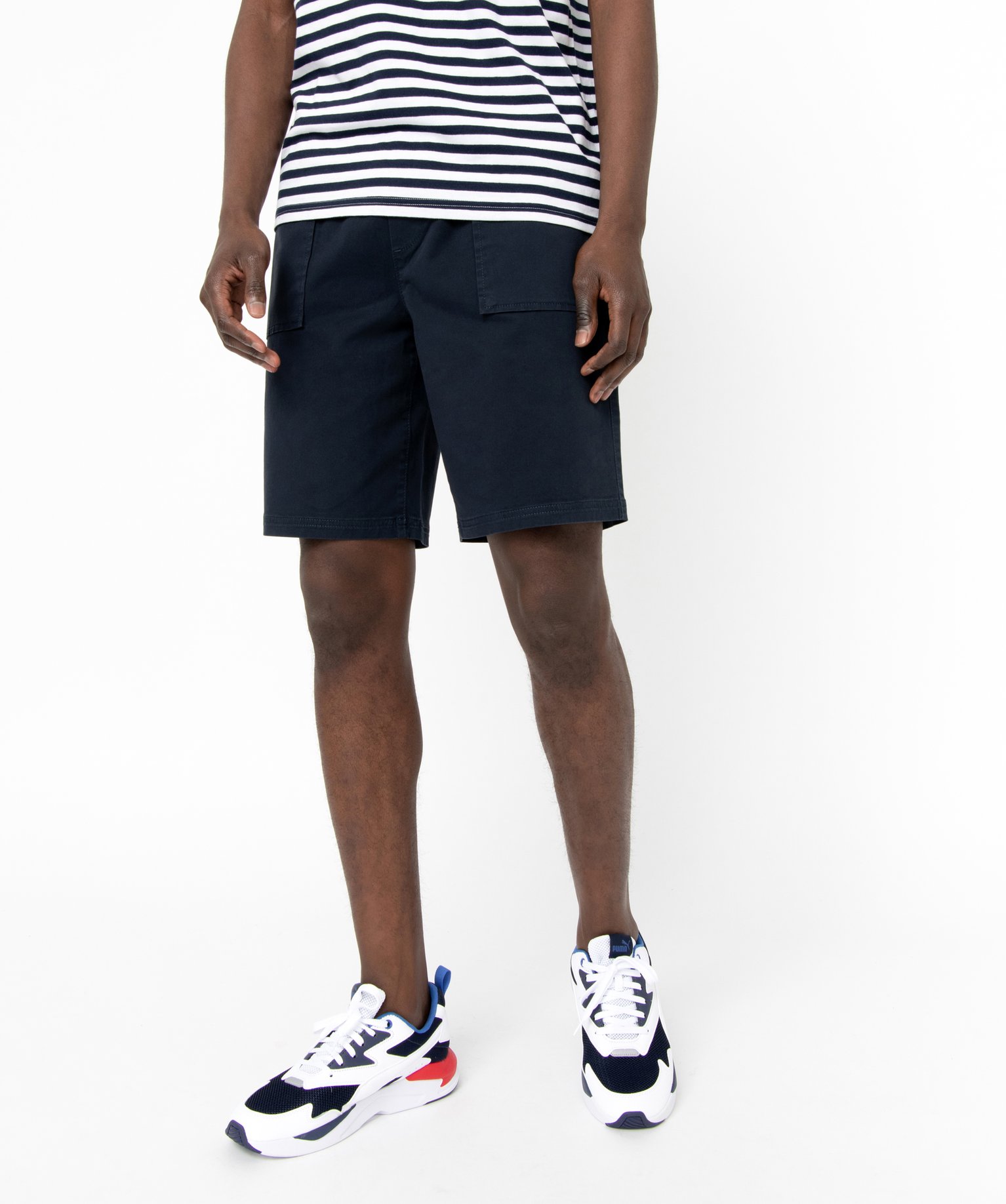 Bermuda en toile uni avec ceinture ajustable homme bleu fonce | GEMO