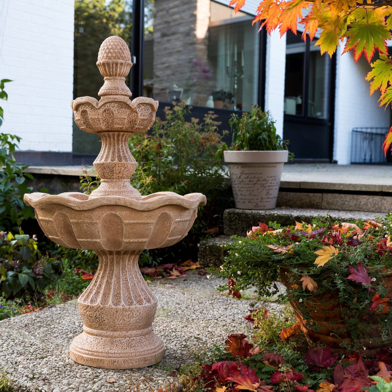 STILISTA Gartenbrunnen Zierbrunnen Wasserspiel Springbrunnen Kaskade, Metis 58 x 58 x 102 cm, in Steinoptik, inkl. Pumpe