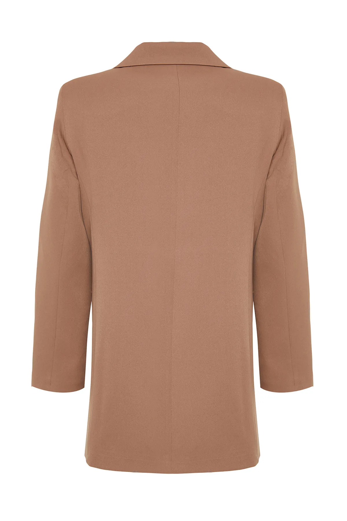 Trendyol Modest  Hellbraune, gewebte Blazerjacke mit Doppelknopfdetail, gefütterten Taschen TCTSS22CE0250