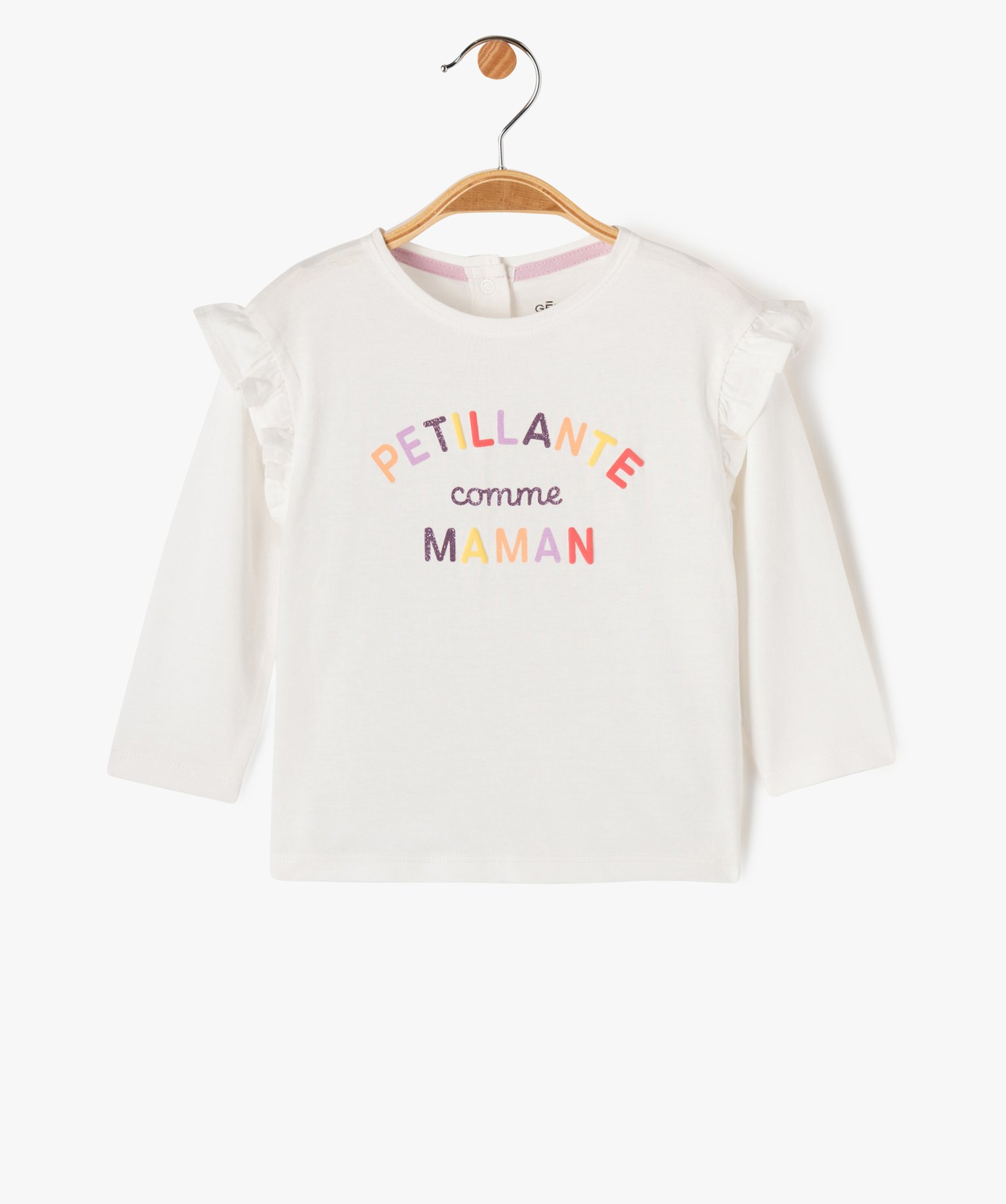 Tee-shirt manches longues à volant bébé fille ecru | GEMO