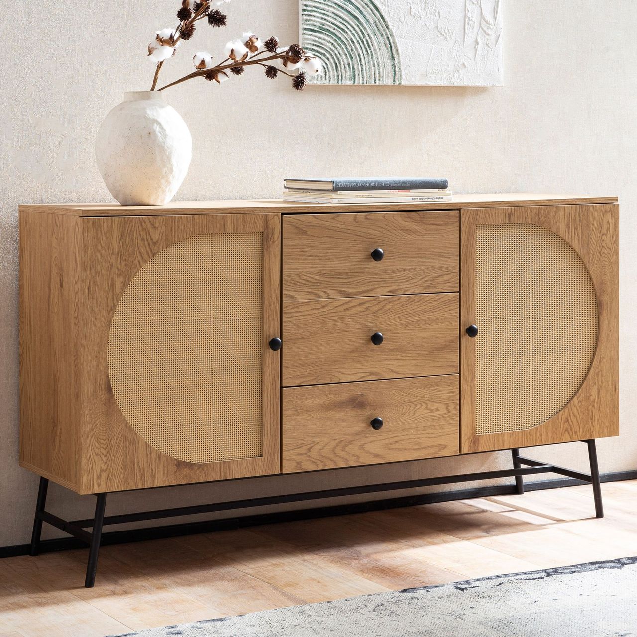 Wohnling Sideboard Eiche-Dekor 140x80x40 cm