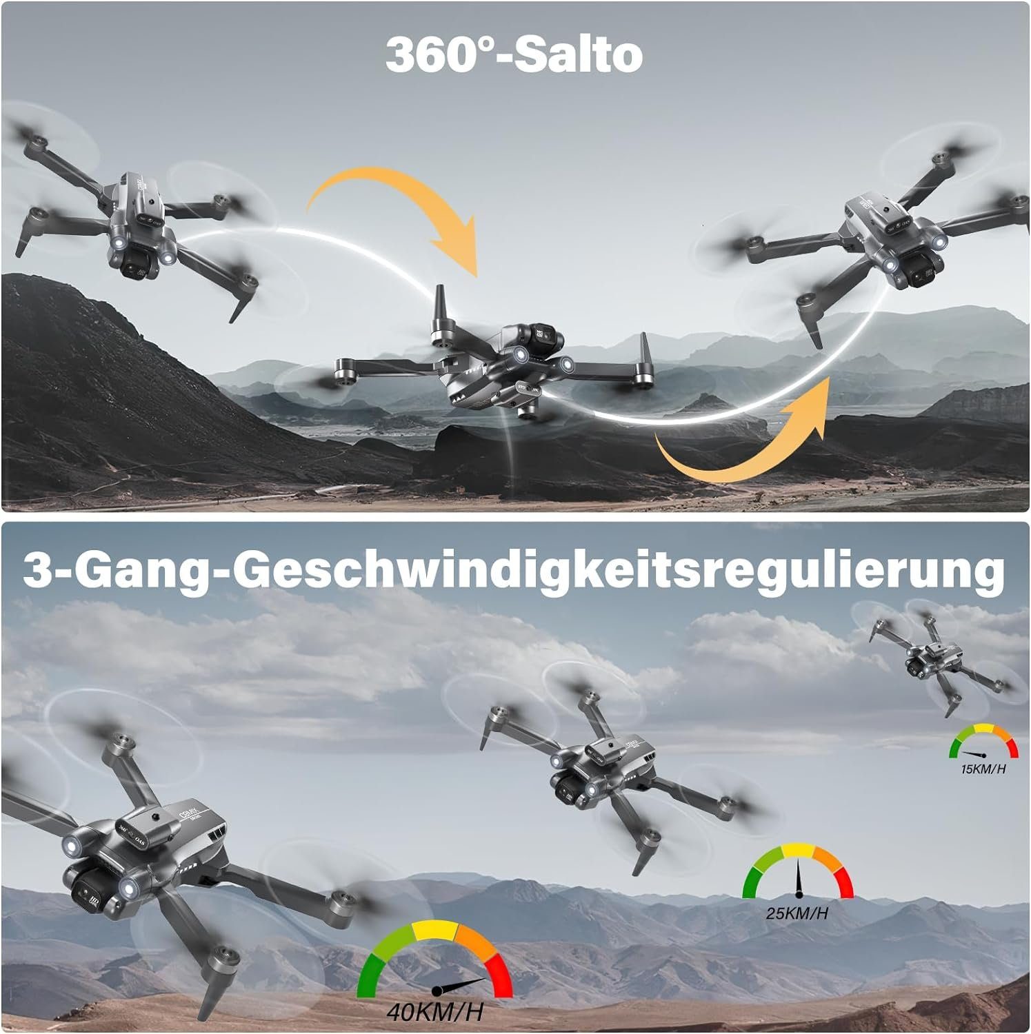 Arulis C9MIX Drohne, mit 2 Kamera, FPV WiFi Bürstenloser Motor, Drohne (1080P+480P, Mit 3 Akkus 45Minuten Flugzeit für Drohnen Anfänger Spielzeug Geschenk)