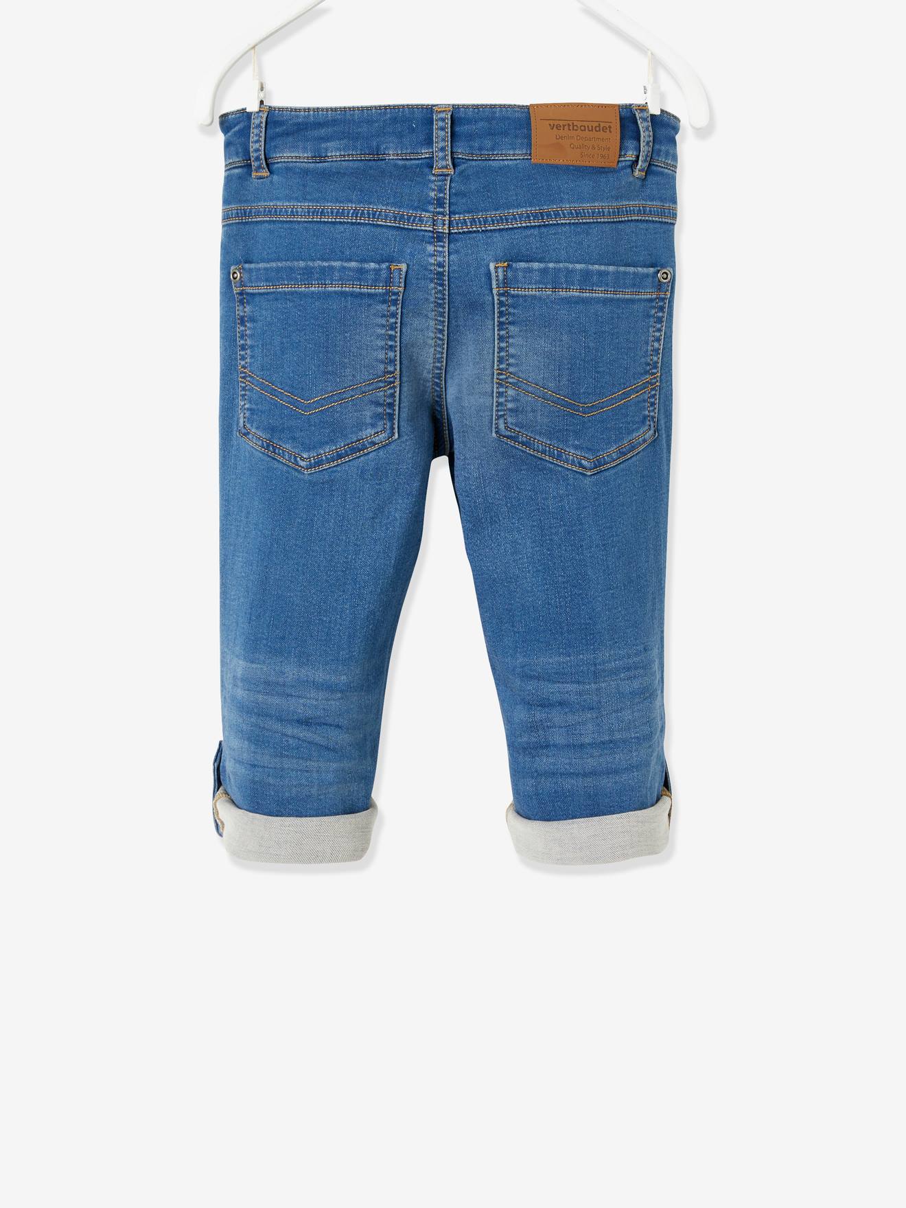 Pantacourt en molleton effet denim garçon retroussable en bermuda stone