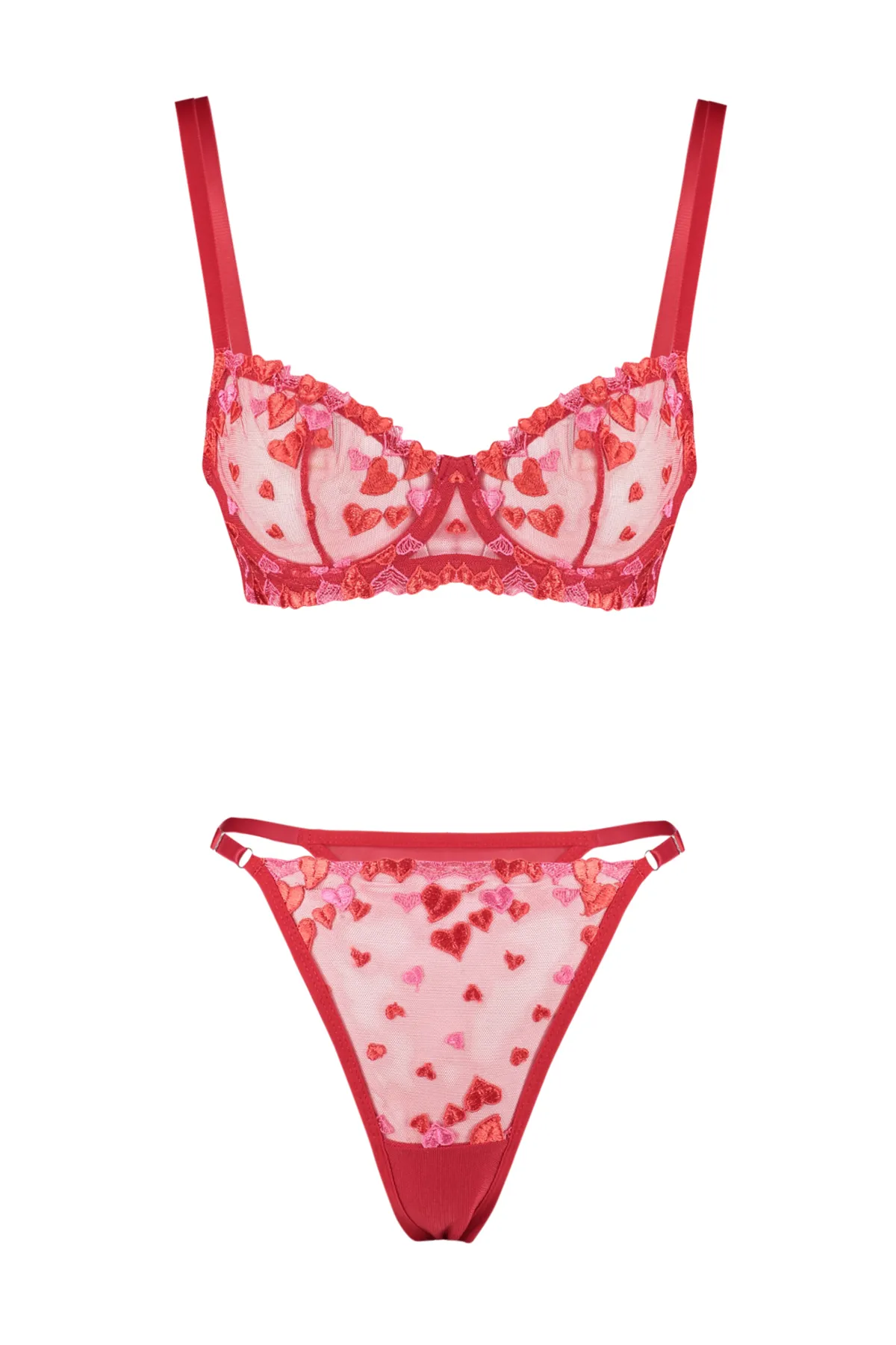 Trendyol Collection  Rotes, besticktes Spitzen-Dessous-Set mit String-Trägern und ohne Kappe aus Strick THMAW24CC00015