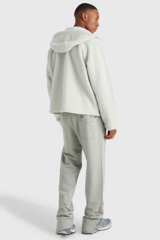Kastiger Oversize Bouclee Borg-Hoodie mit Reißverschluss