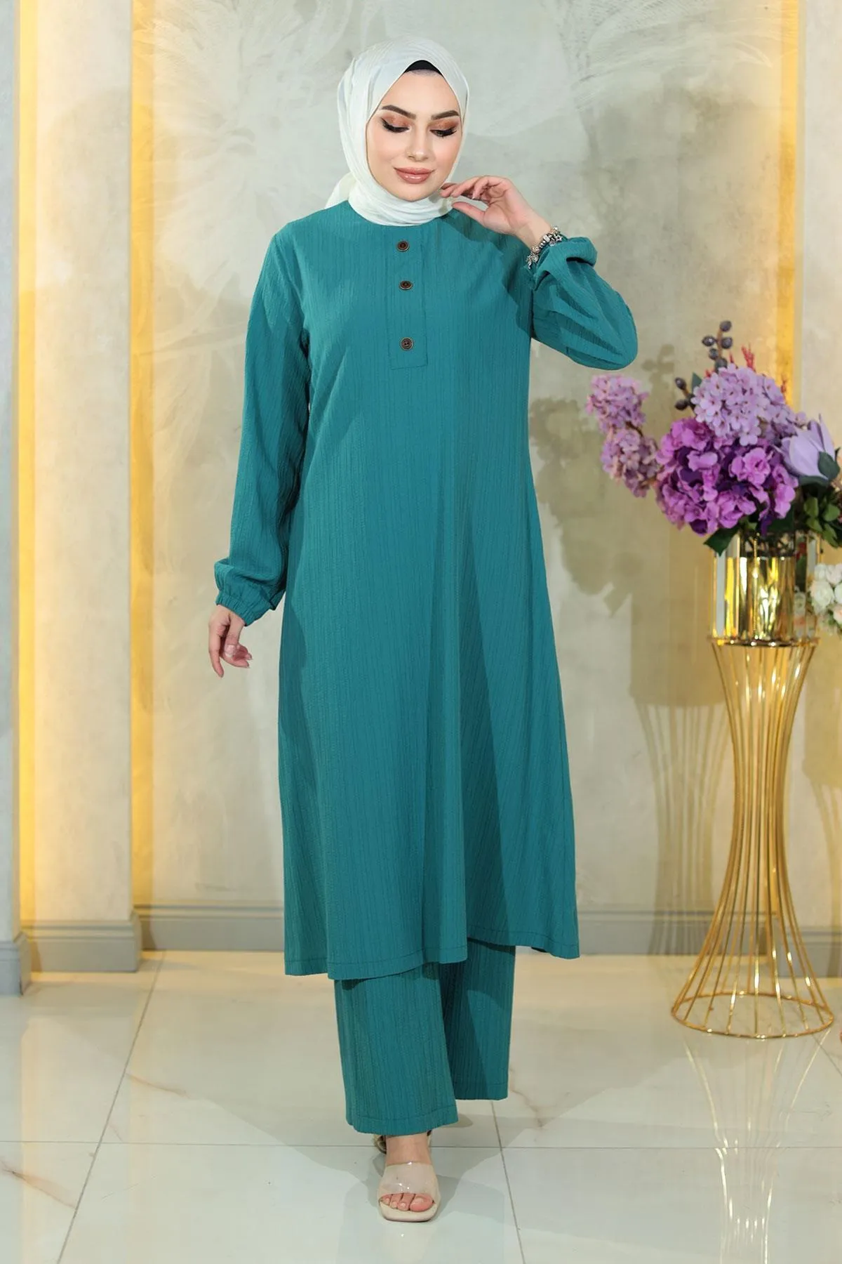 Modamihram  Geknöpftes Hijab-Set Türkis 10358